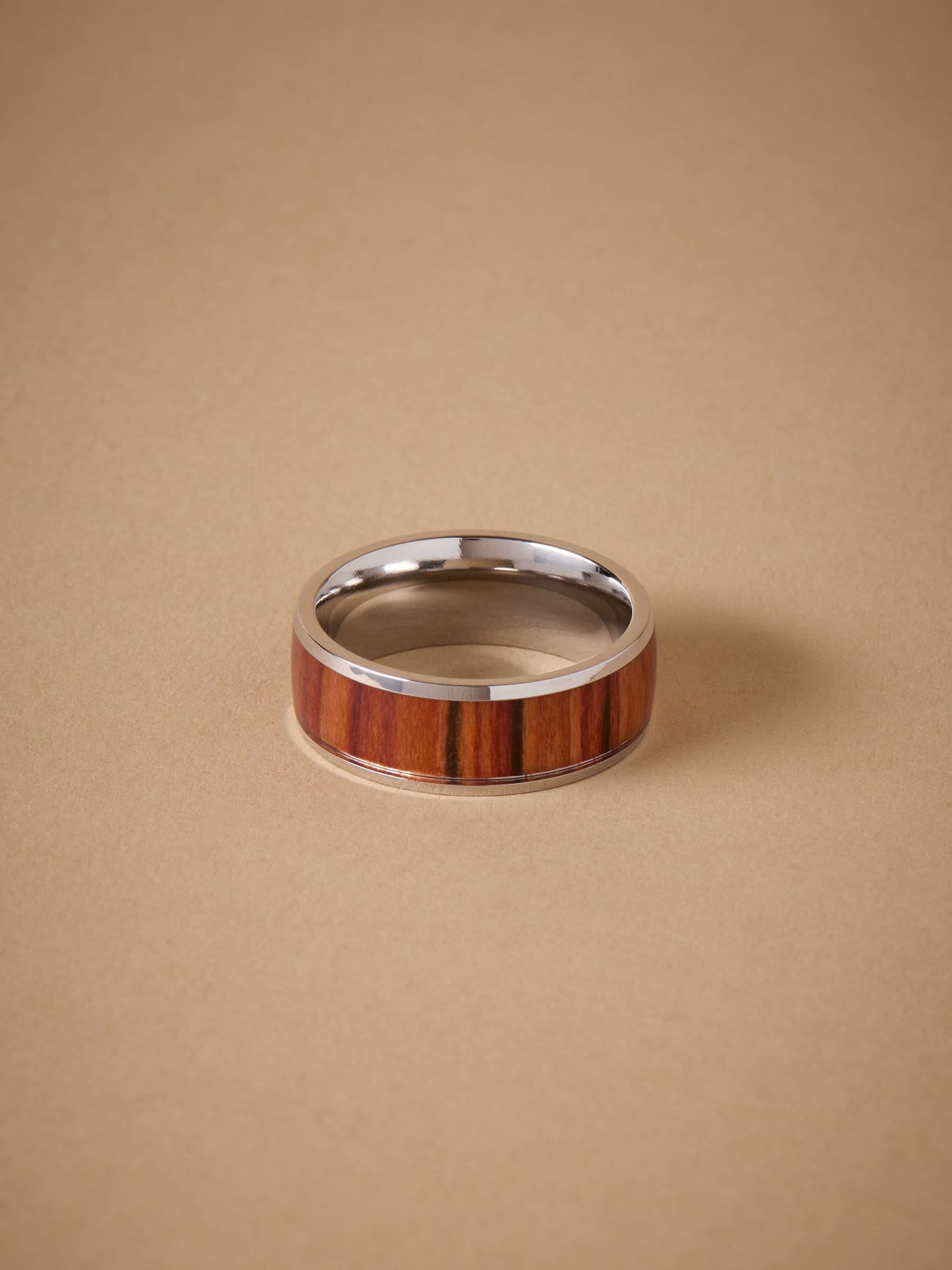 Silver tone stainless steel band detail ring (British brand)
