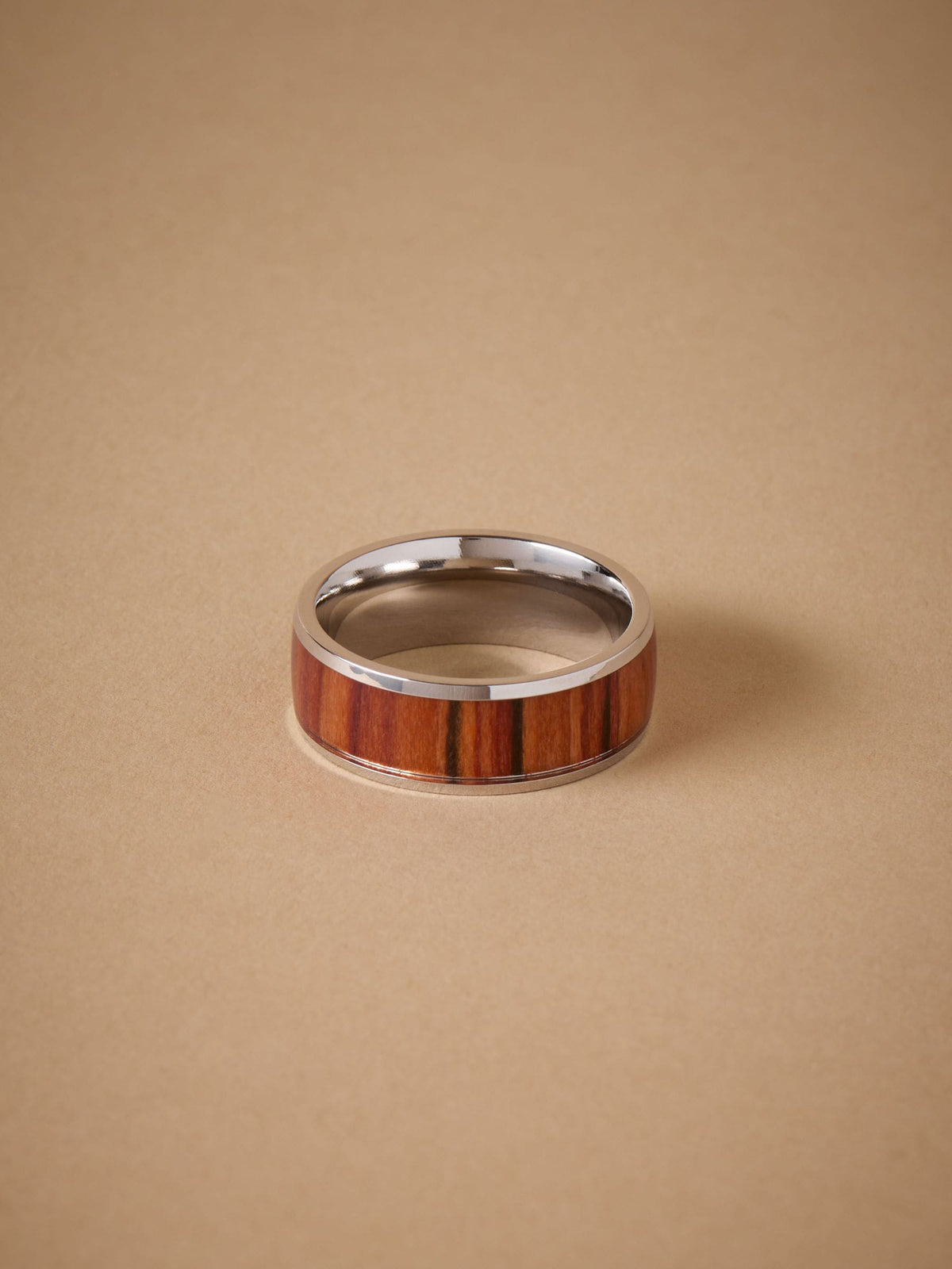 Silver tone stainless steel band detail ring (British brand)