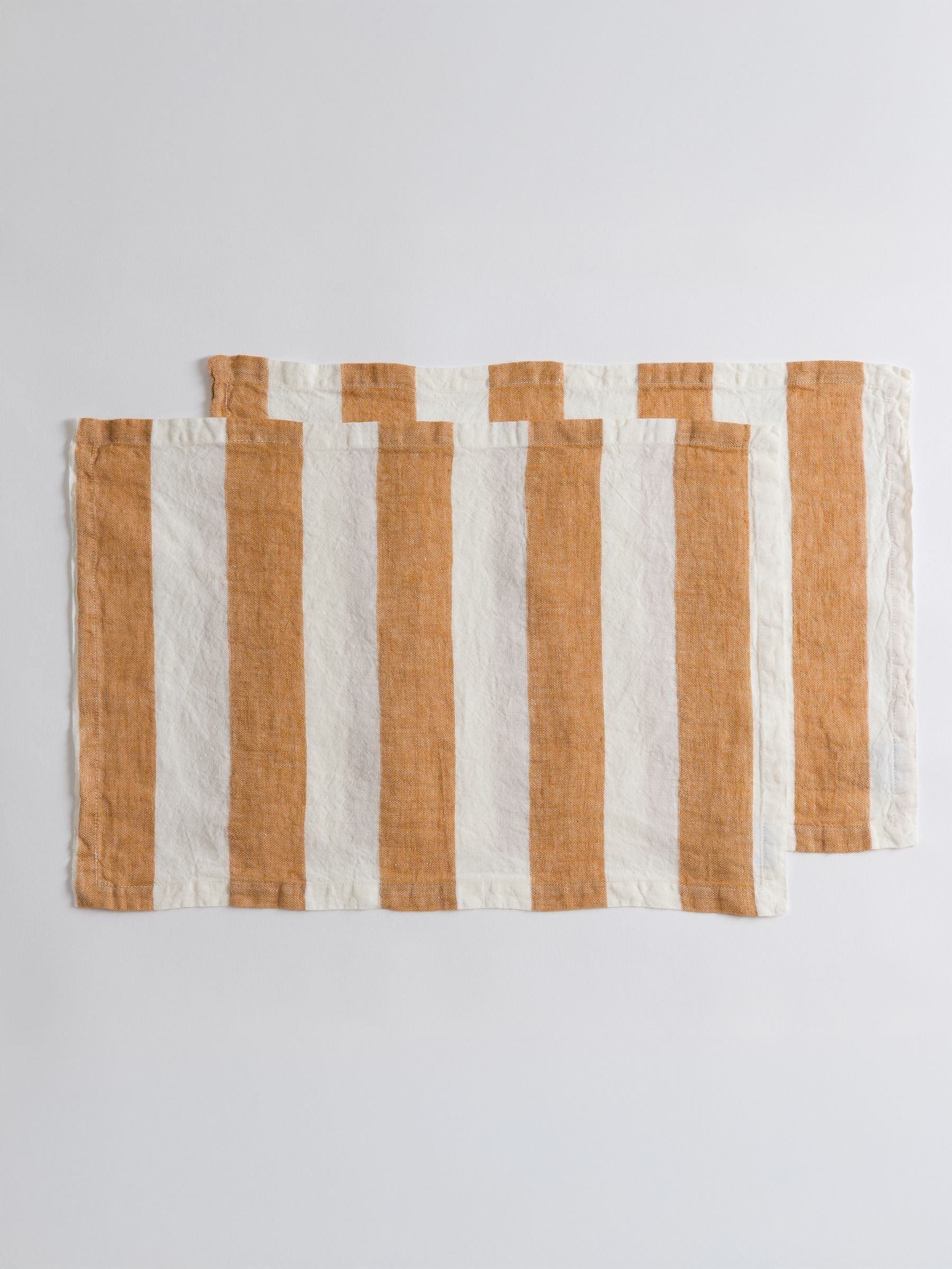 Secret Linen Store amber wide stripe linen placemats 35x50cm (British brand)