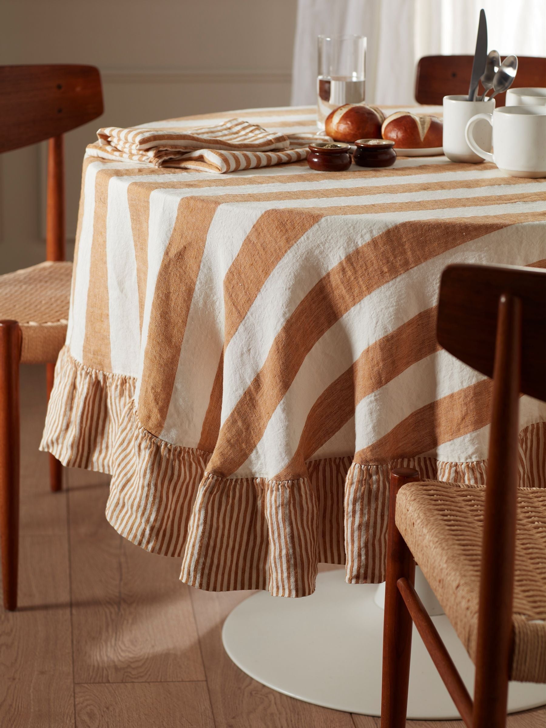 Secret Linen Store Amber Wide Stripe linen table cloth 180cm (British brand)
