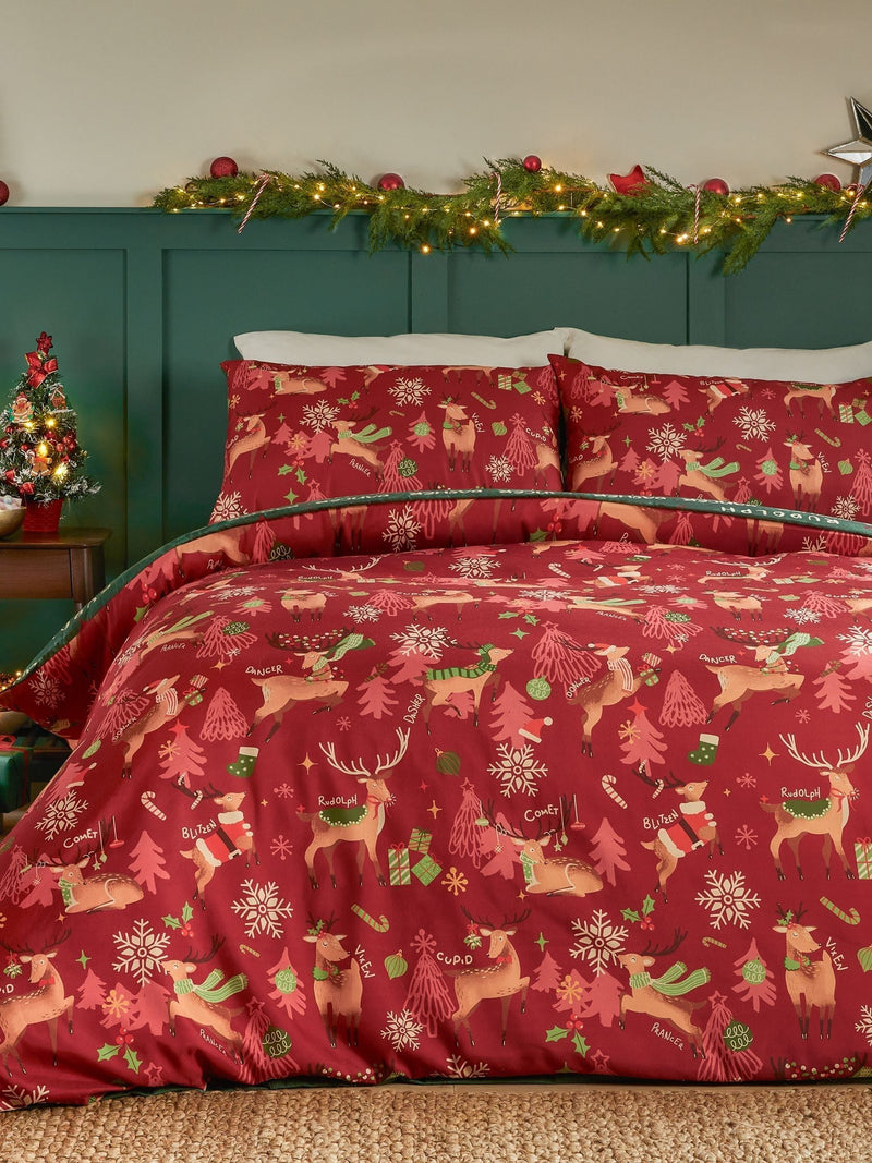 Red Christmas Sleigh Team duvet cover set - British product