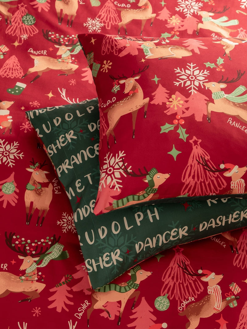 Red Christmas Sleigh Team duvet cover set - British product