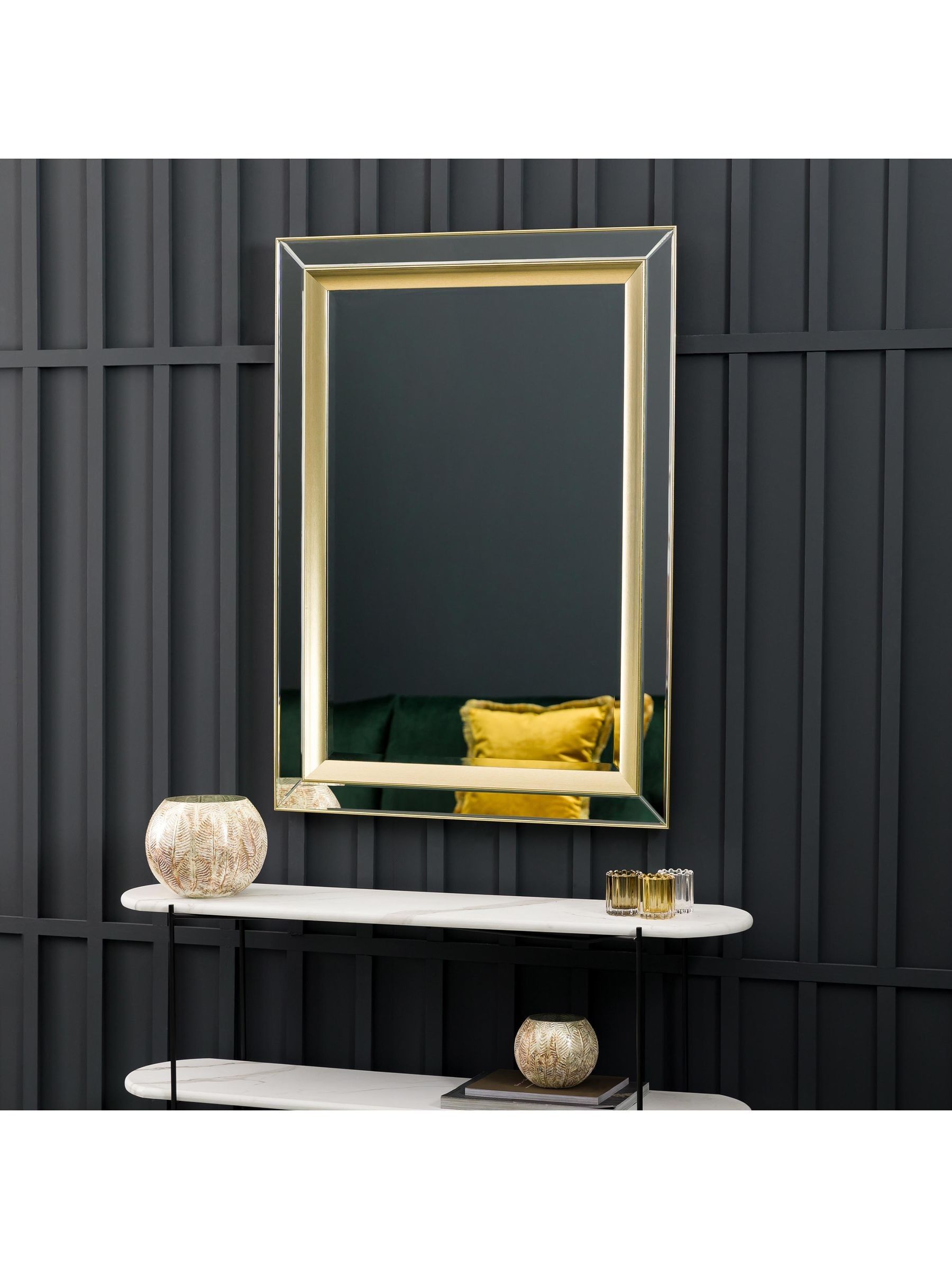 Gallery Home gold Phantine rectangle mirror wall light 109.5cm x 79cm, UK version