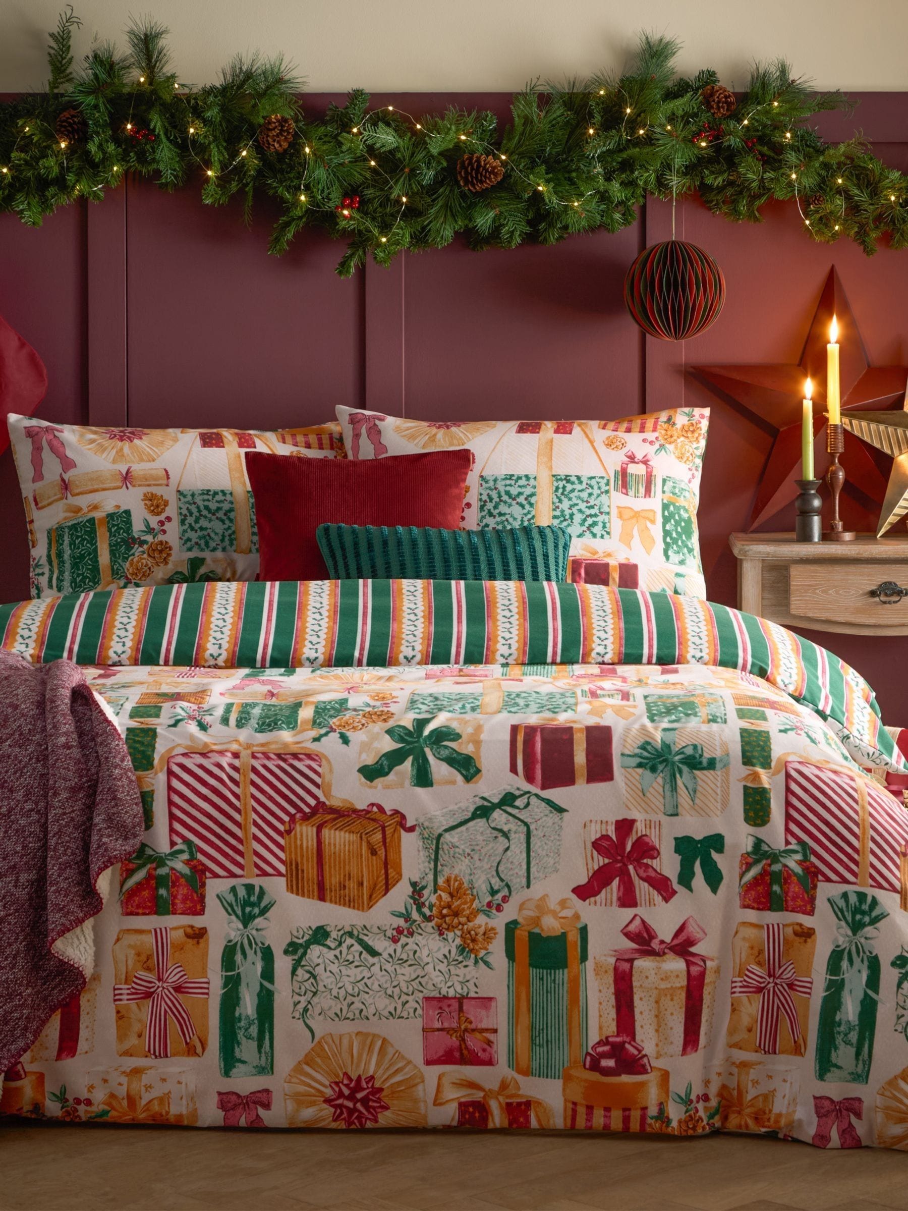 Christmas green reversible duvet cover set - British product
