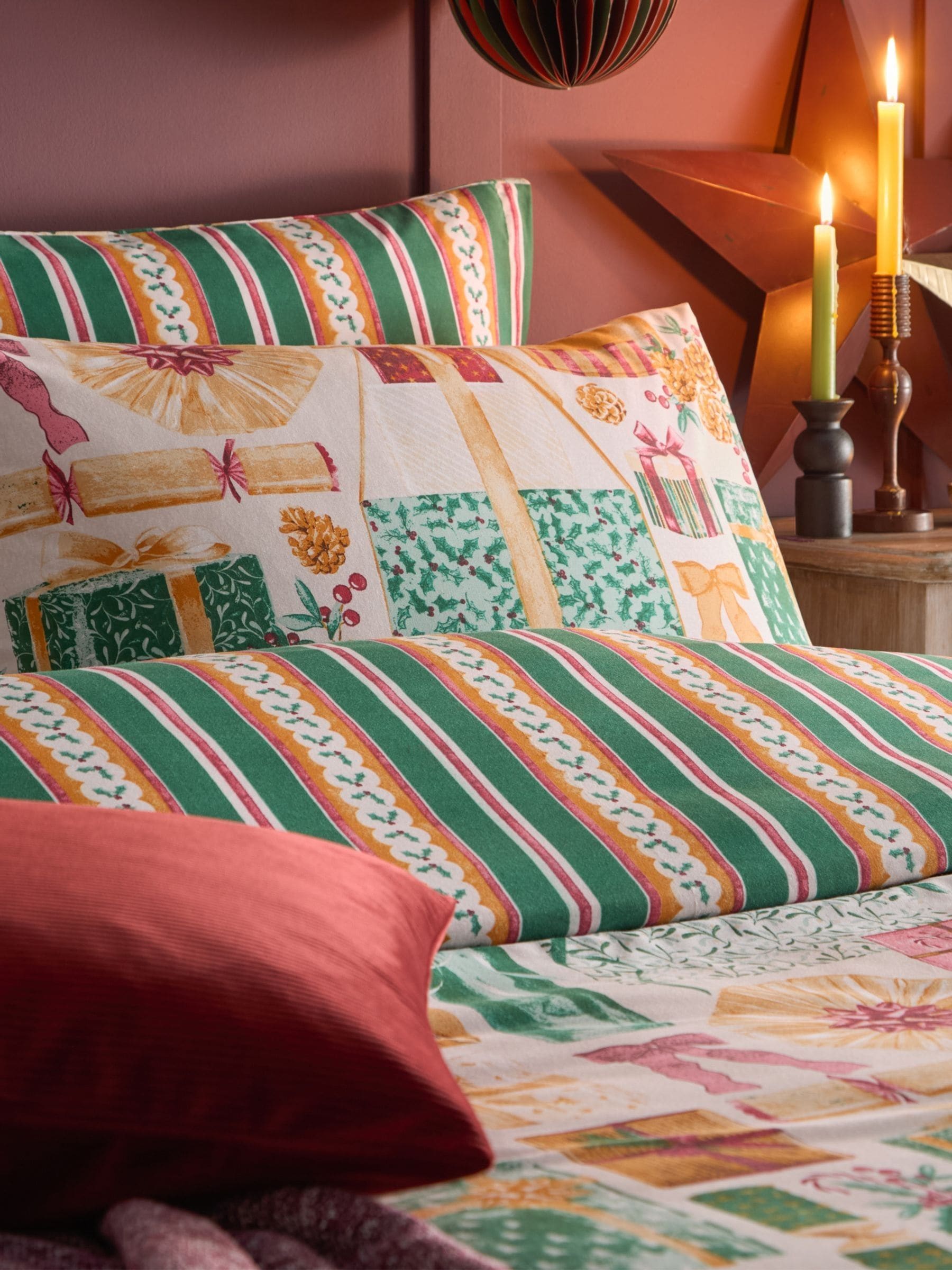 Christmas green reversible duvet cover set - British product