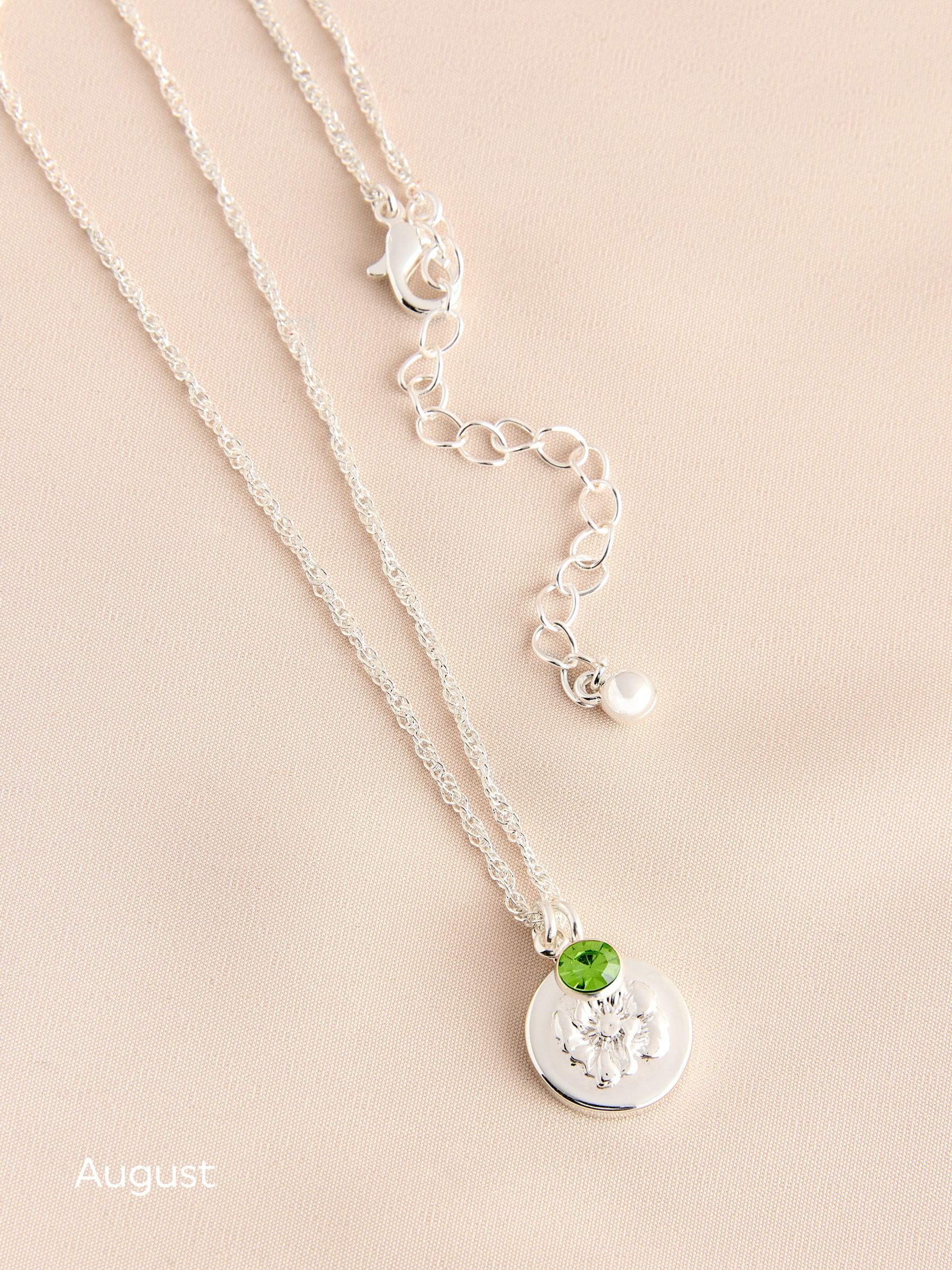 Silver Tone Birthstone Birth Flower Necklace