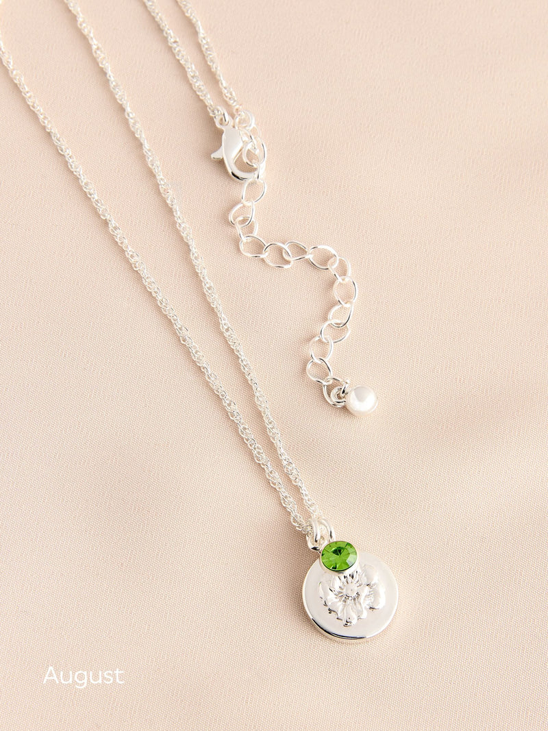 Silver Tone Birthstone Birth Flower Necklace