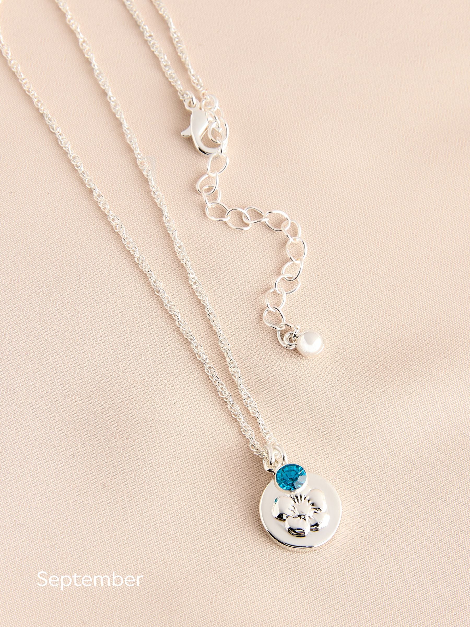 Silver Tone Birthstone Birth Flower Necklace
