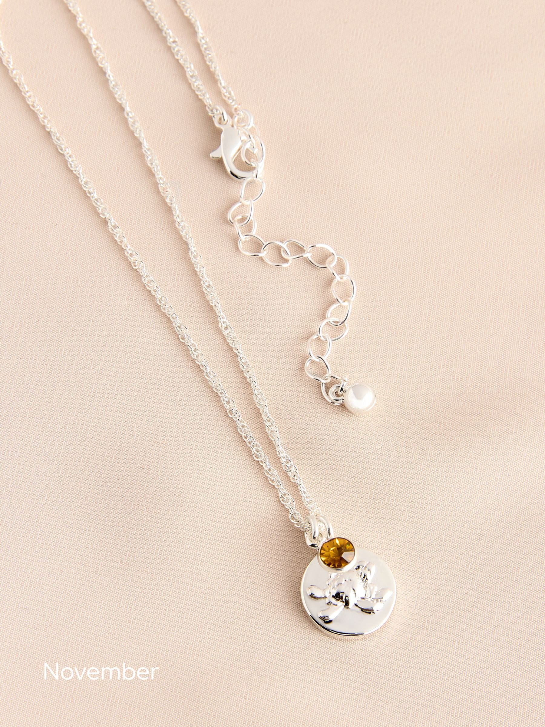 Silver Tone Birthstone Birth Flower Necklace