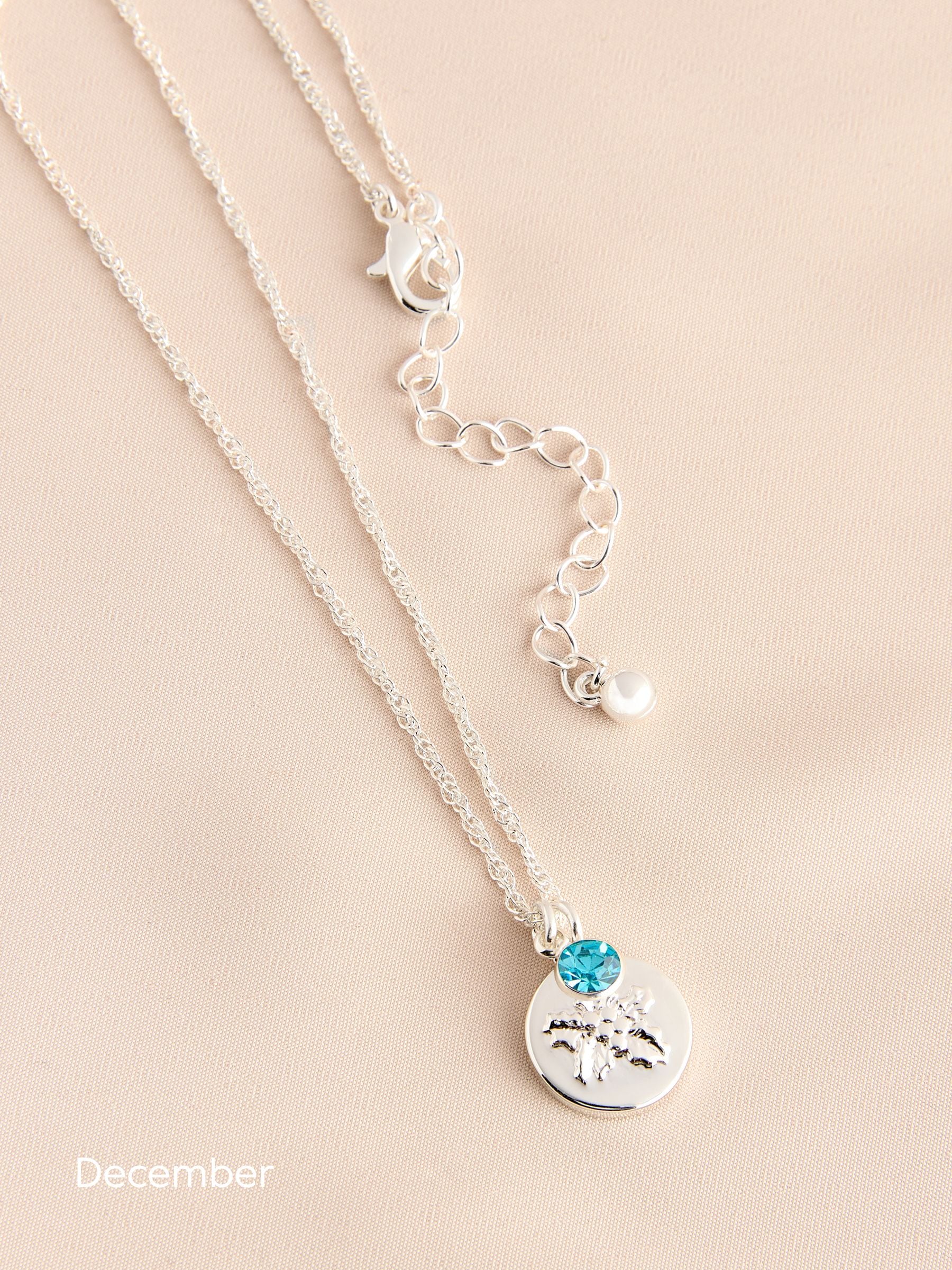 Silver Tone Birthstone Birth Flower Necklace