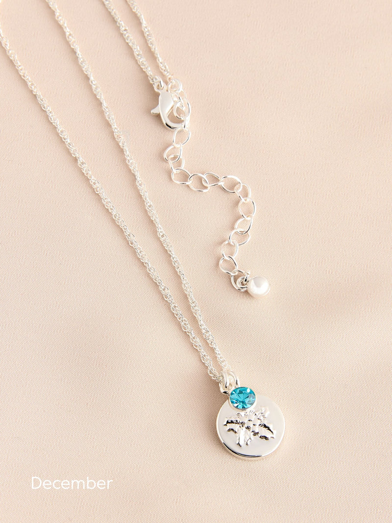 Silver Tone Birthstone Birth Flower Necklace