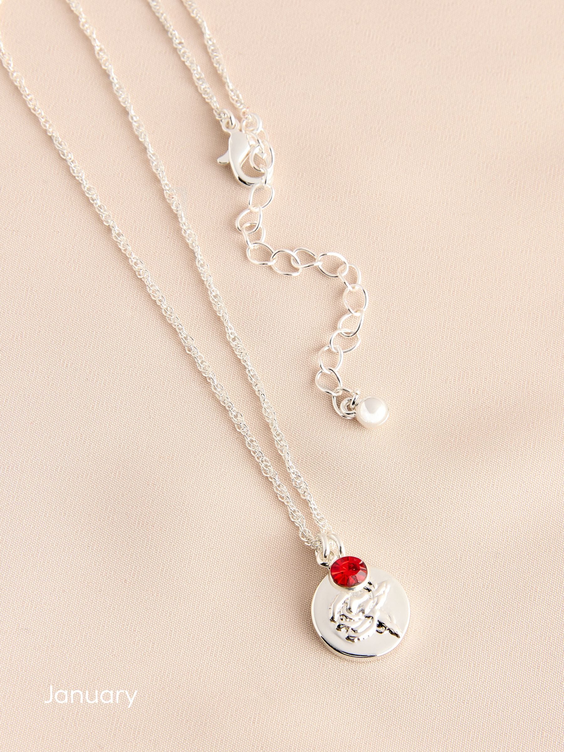 Silver Tone Birthstone Birth Flower Necklace