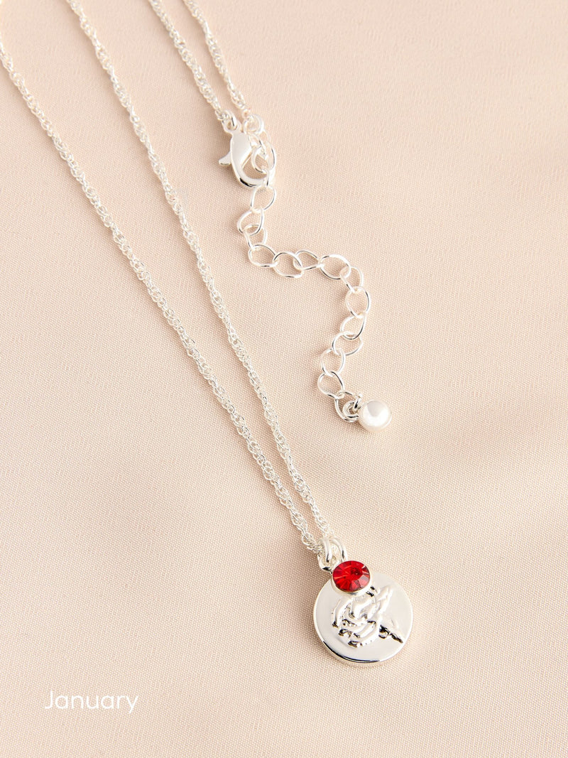 Silver Tone Birthstone Birth Flower Necklace
