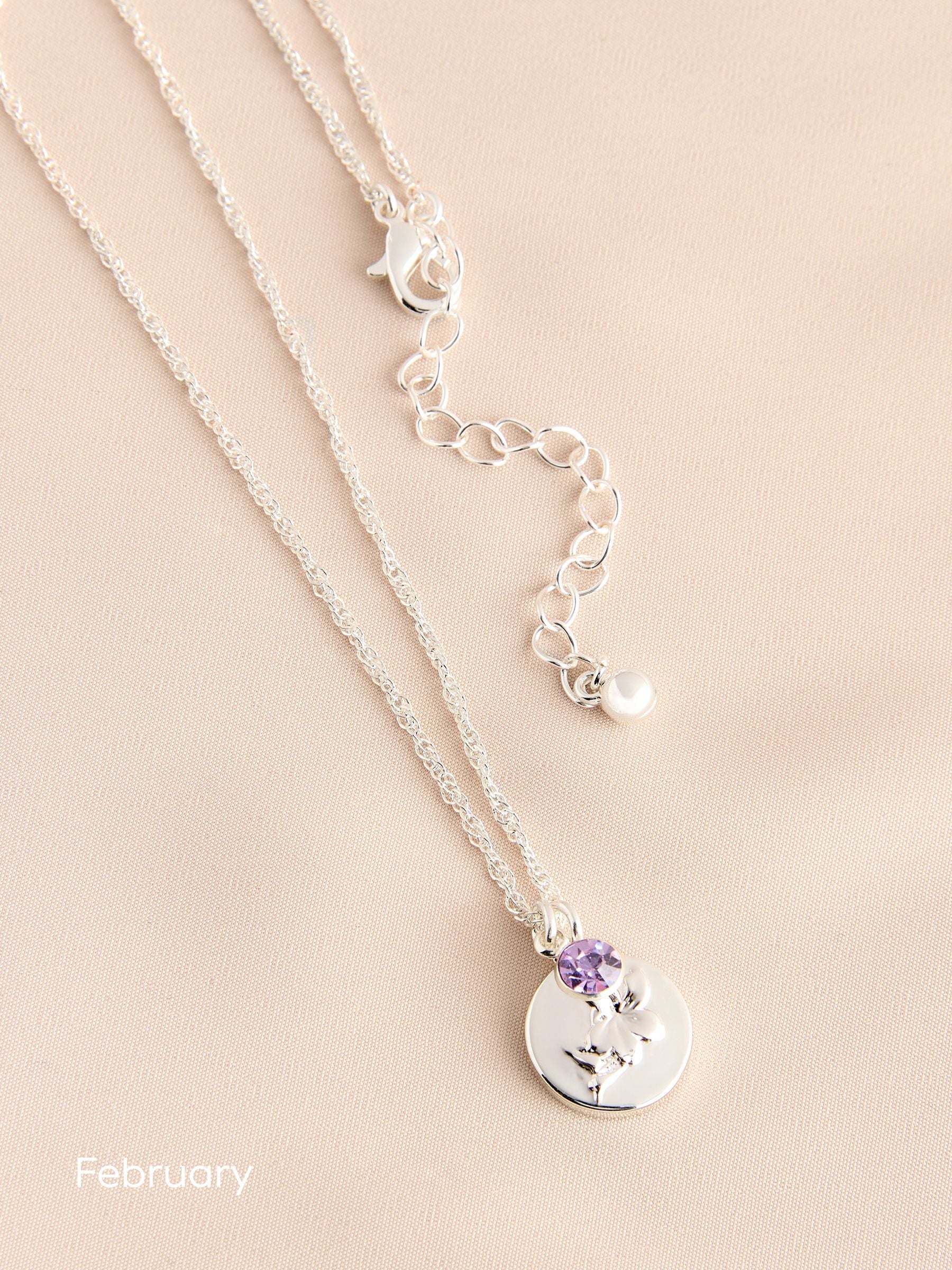 Silver Tone Birthstone Birth Flower Necklace