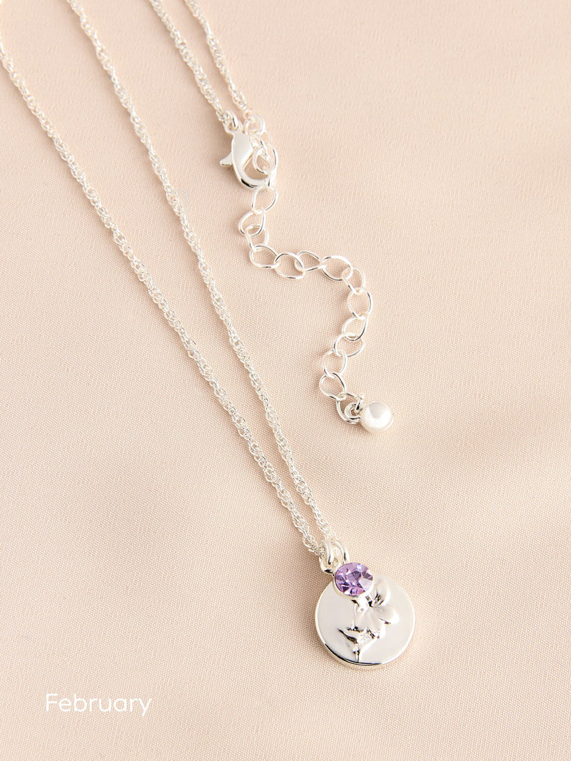 Silver Tone Birthstone Birth Flower Necklace