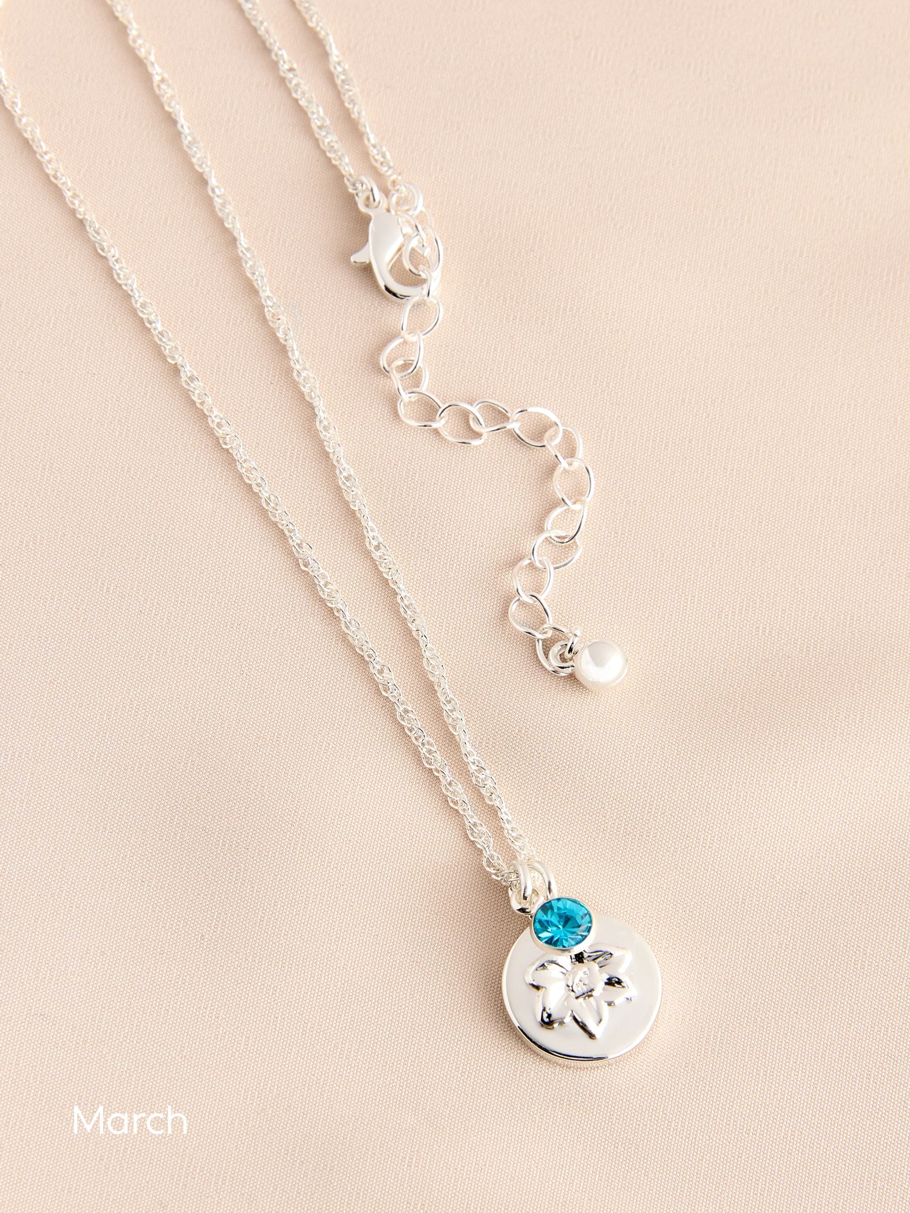 Silver Tone Birthstone Birth Flower Necklace