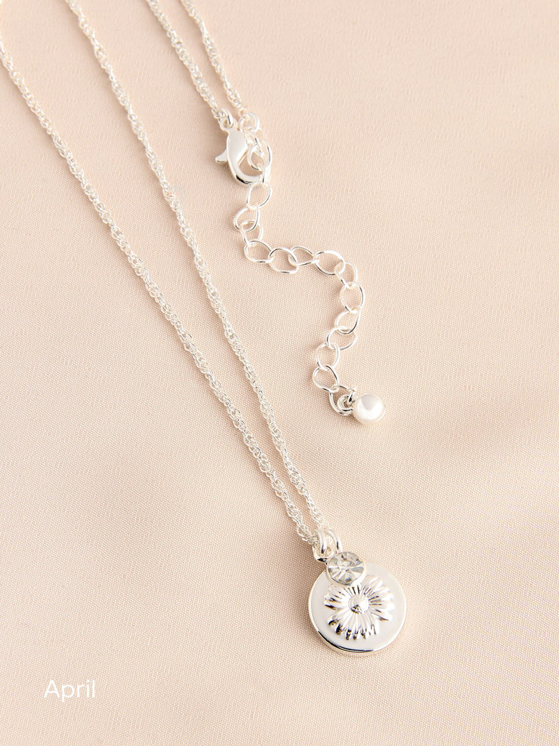 Silver Tone Birthstone Birth Flower Necklace