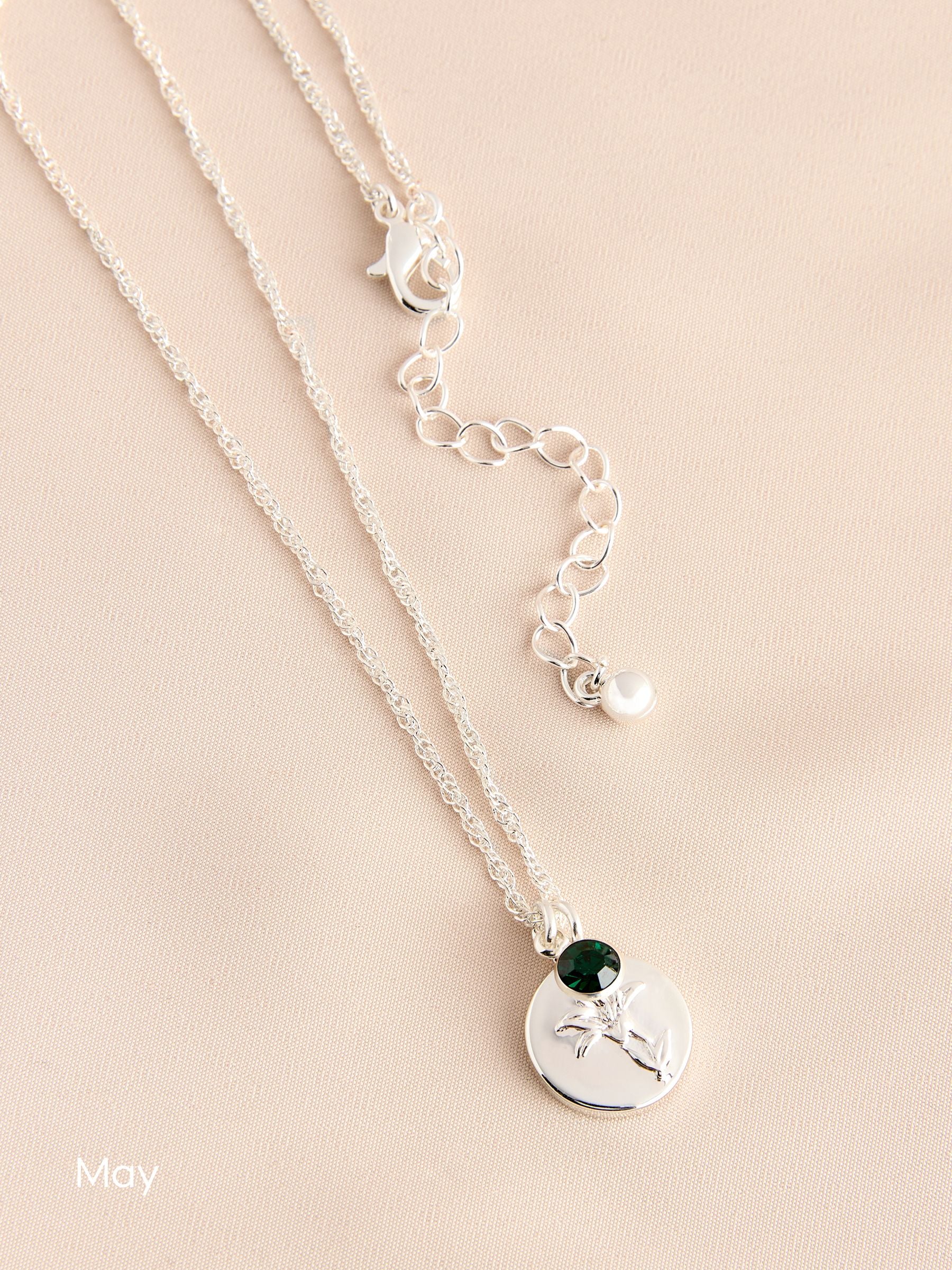 Silver Tone Birthstone Birth Flower Necklace