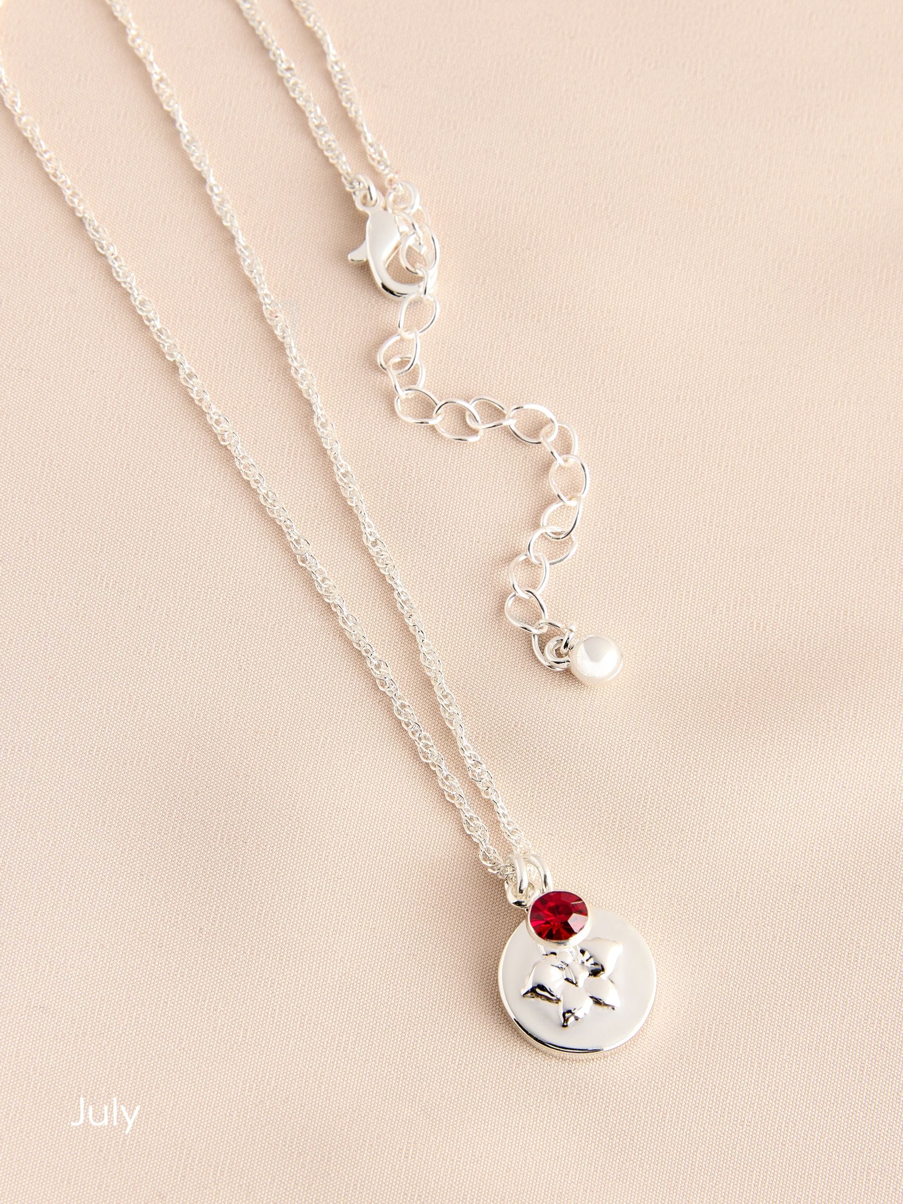 Silver Tone Birthstone Birth Flower Necklace