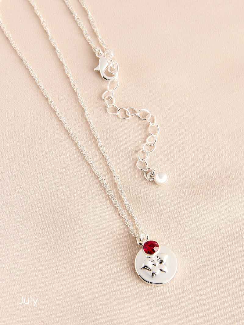 Silver Tone Birthstone Birth Flower Necklace