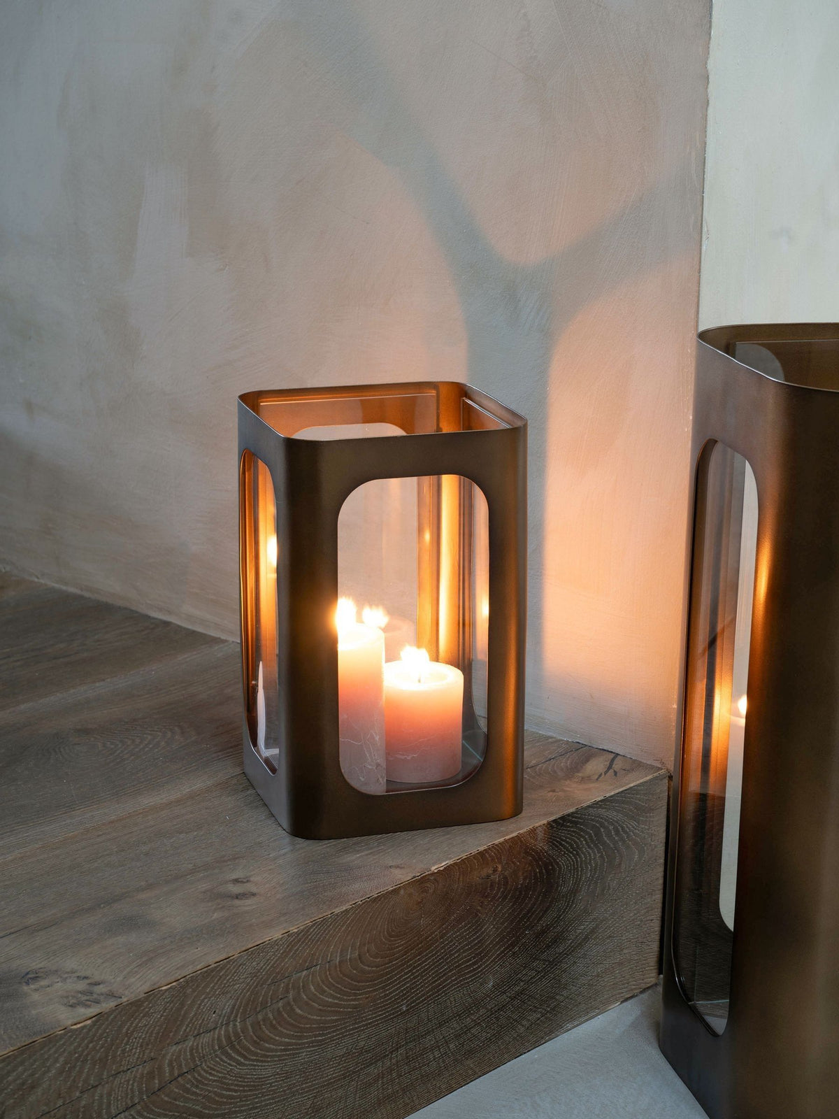 Libra Interiors Thorpe smoked gold hurricane candle holder 28cm, UK version