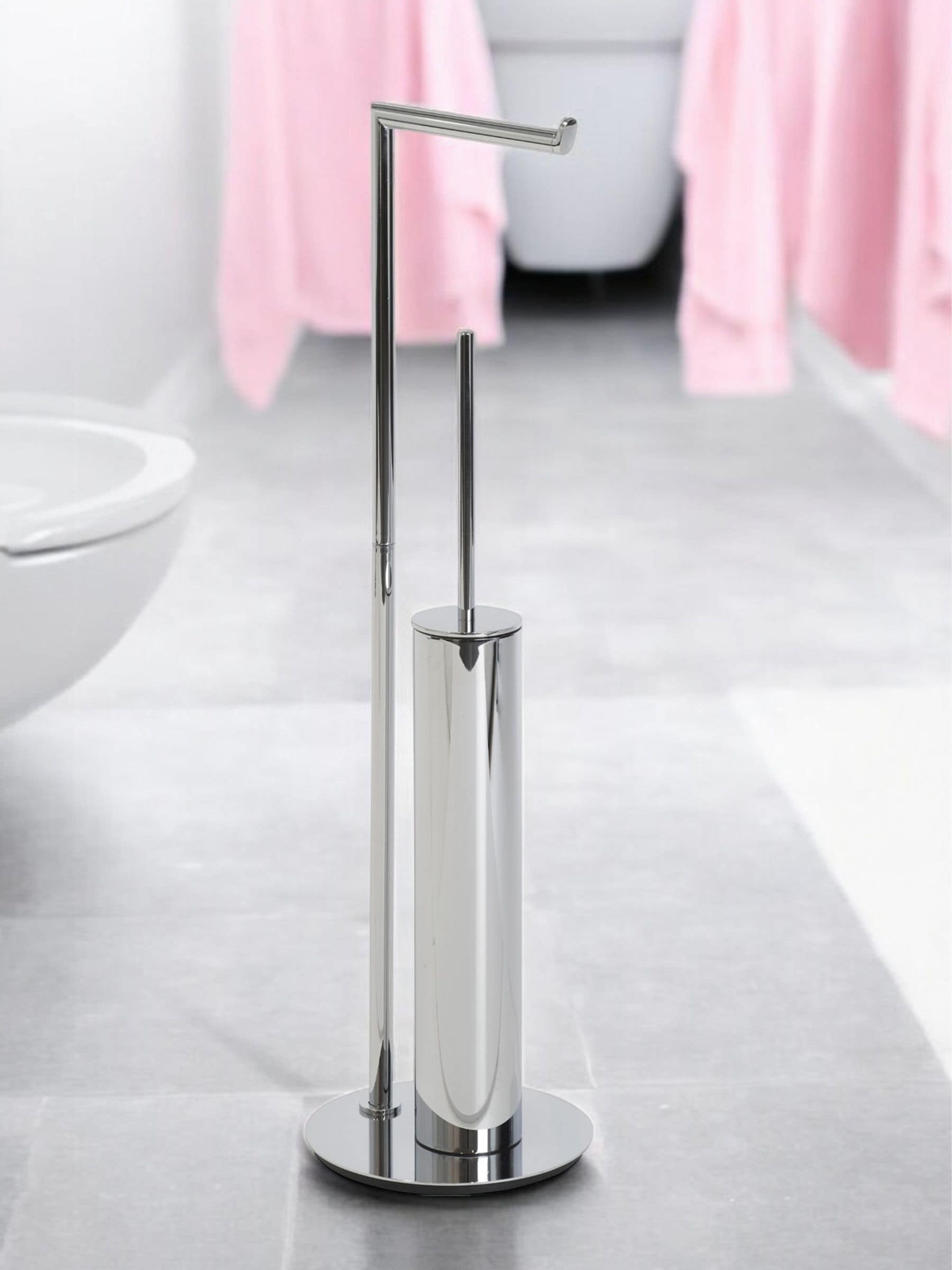 Showerdrape Chrome Belgravia freestanding toilet roll holder and toilet brush combo (British brand)