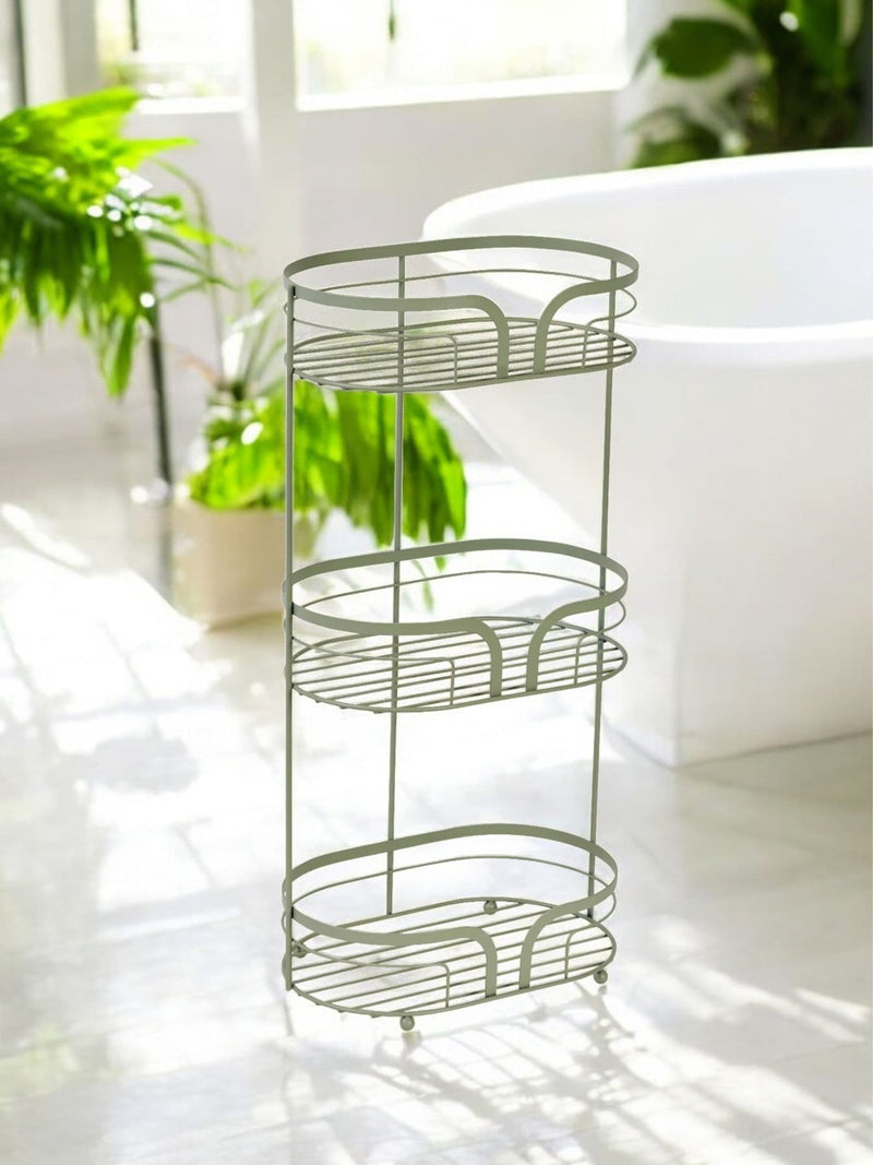 Showerdrape Dante floor caddy and toilet roll holder in sage green (British brand)