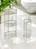 Showerdrape Dante floor caddy and toilet roll holder in sage green (British brand)