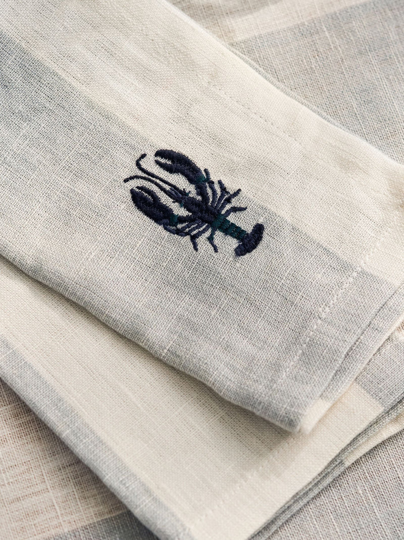 Sophie Allport Set of 4 Pale Blue Linen Coastal Embroidered Napkins