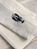 Sophie Allport Set of 4 Pale Blue Linen Coastal Embroidered Napkins