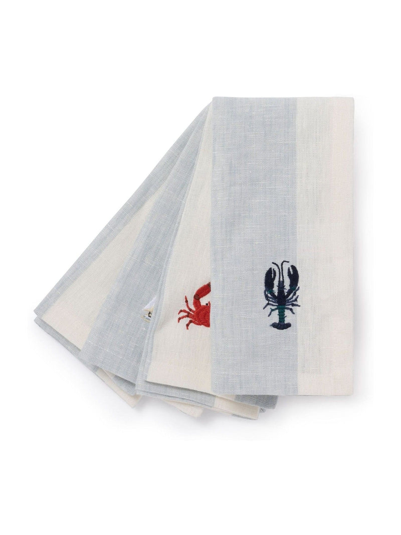 Sophie Allport Set of 4 Pale Blue Linen Coastal Embroidered Napkins