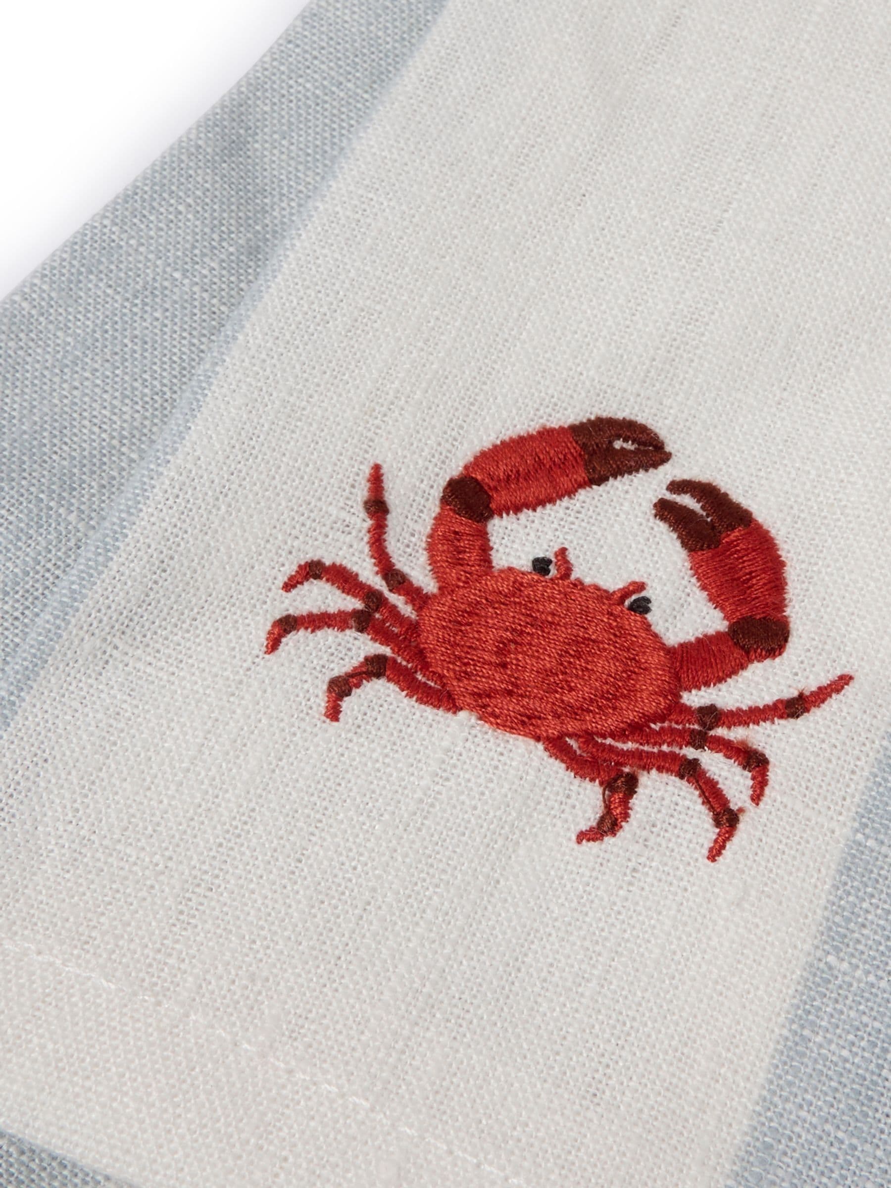 Sophie Allport Set of 4 Pale Blue Linen Coastal Embroidered Napkins