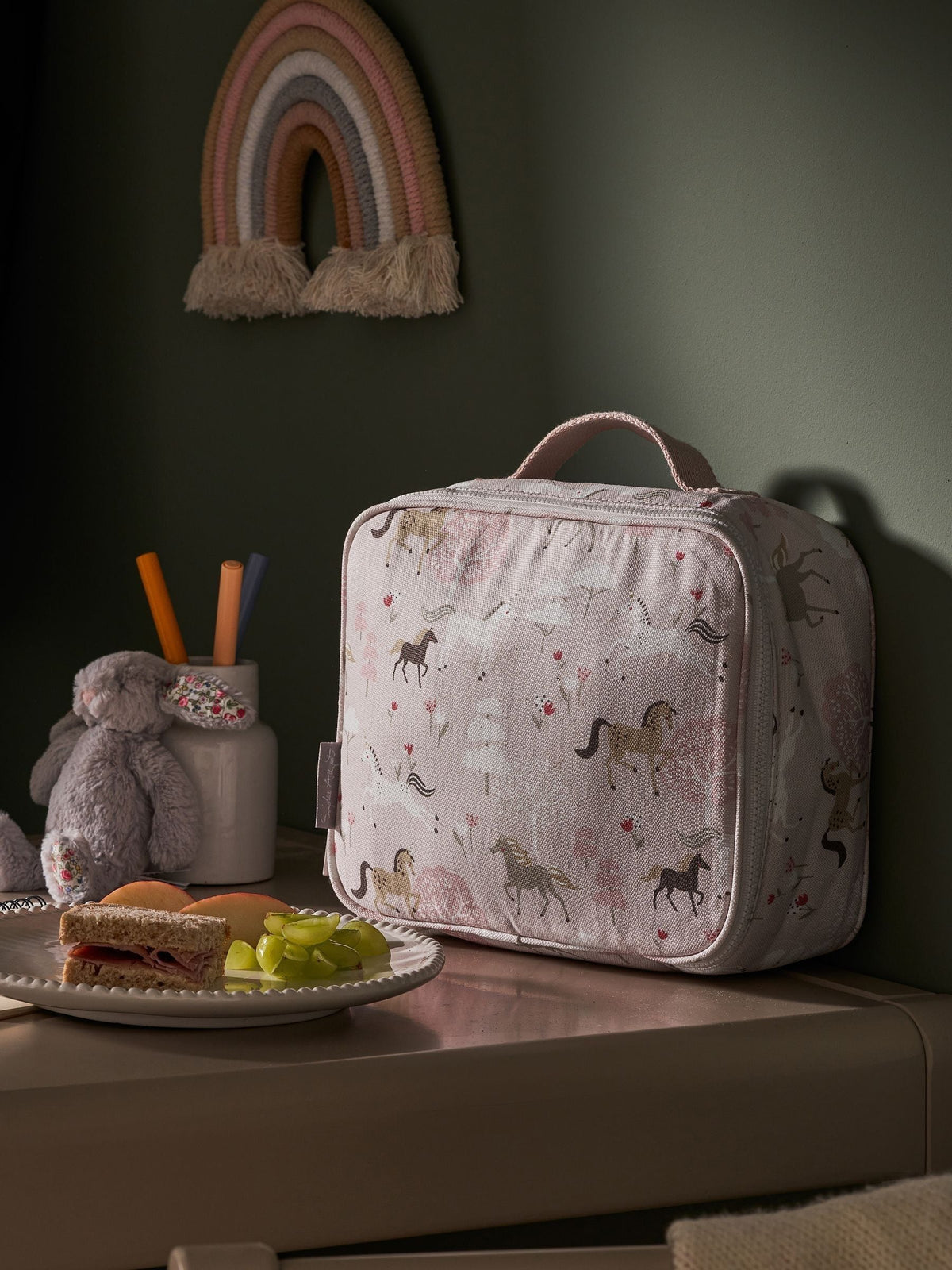 Sophie Allport pale pink pony insulated lunch bag (British brand)