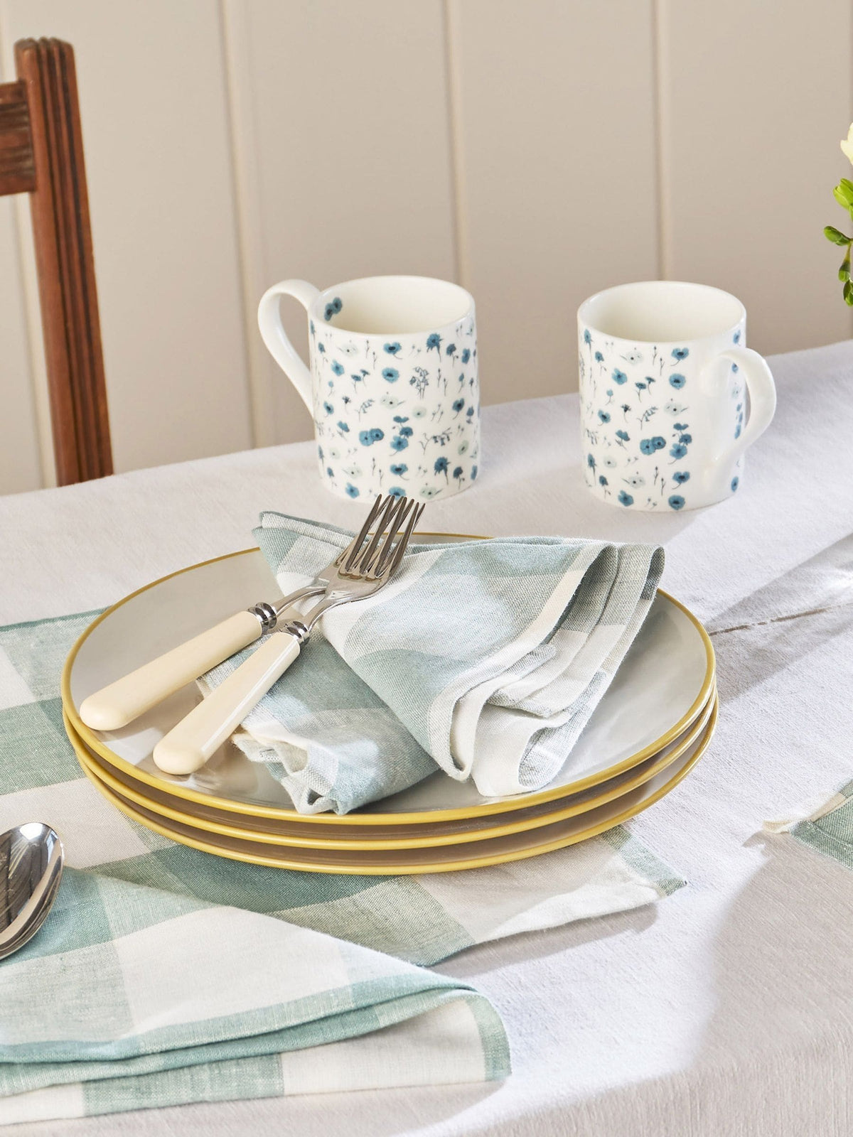 Sophie Allport light teal linen gingham fabric napkins set of 4 (British brand)