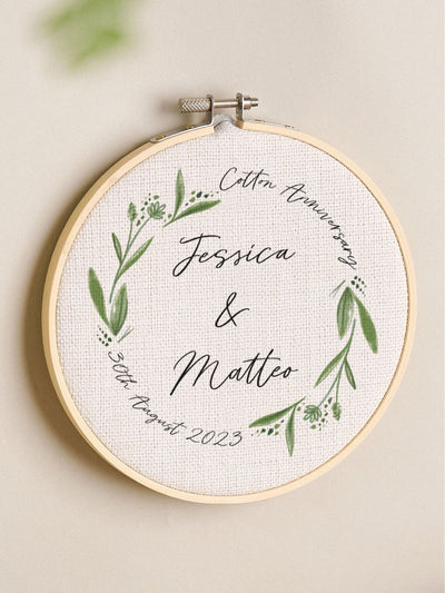 No Ordinary Gift Cotton Anniversary Hoop Personalised Embroidery Wall Hanging 15x15cm