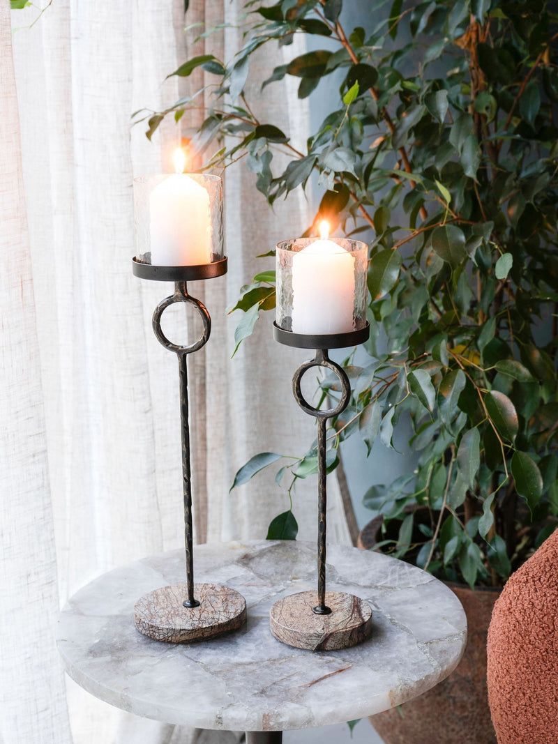 Libra Interiors brown small Rutland hurricane candle holder 39cm, UK version