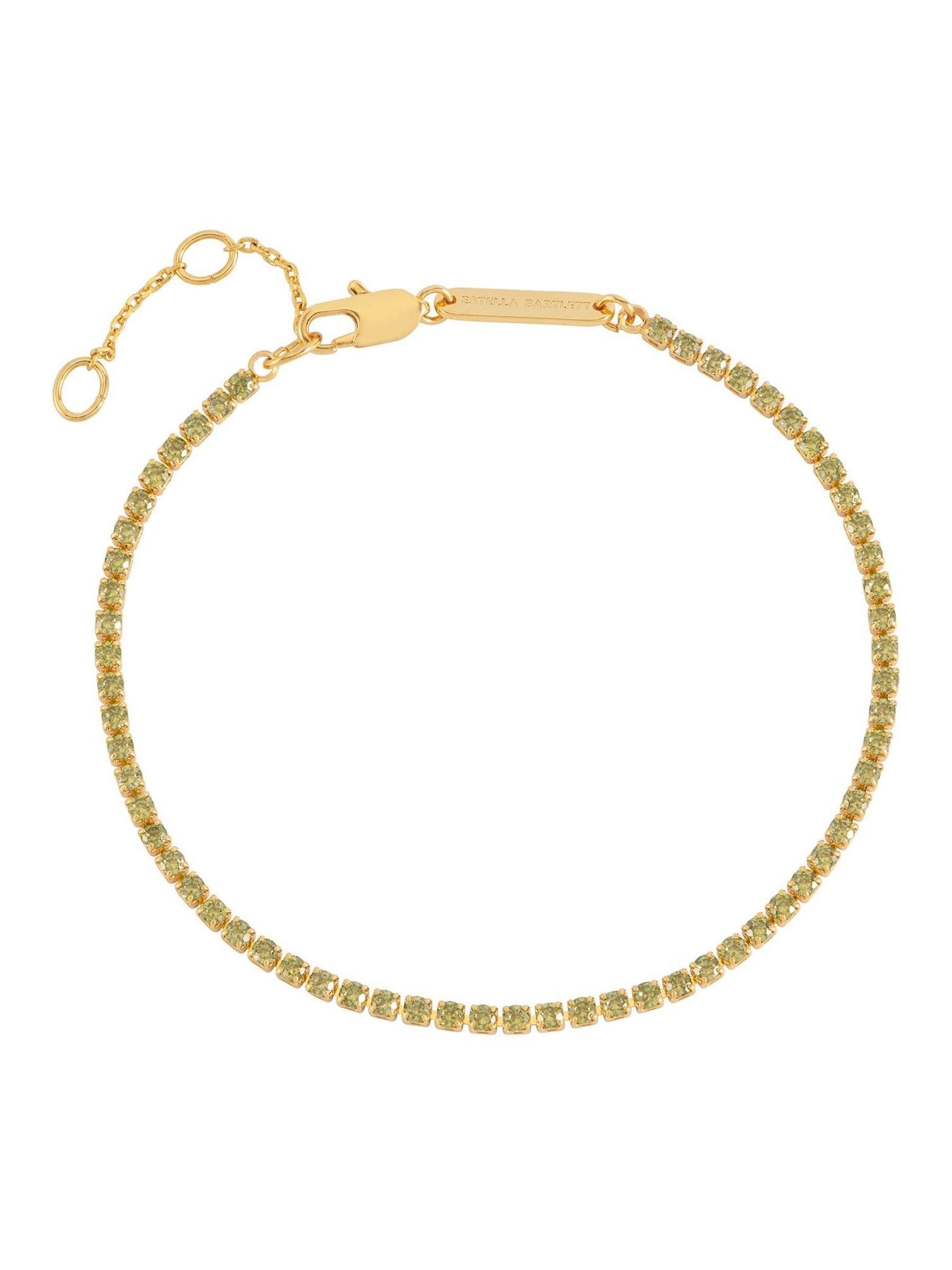 Fine Tennis Bracelet with Green Cubic Zirconia and Waterproof Finish
