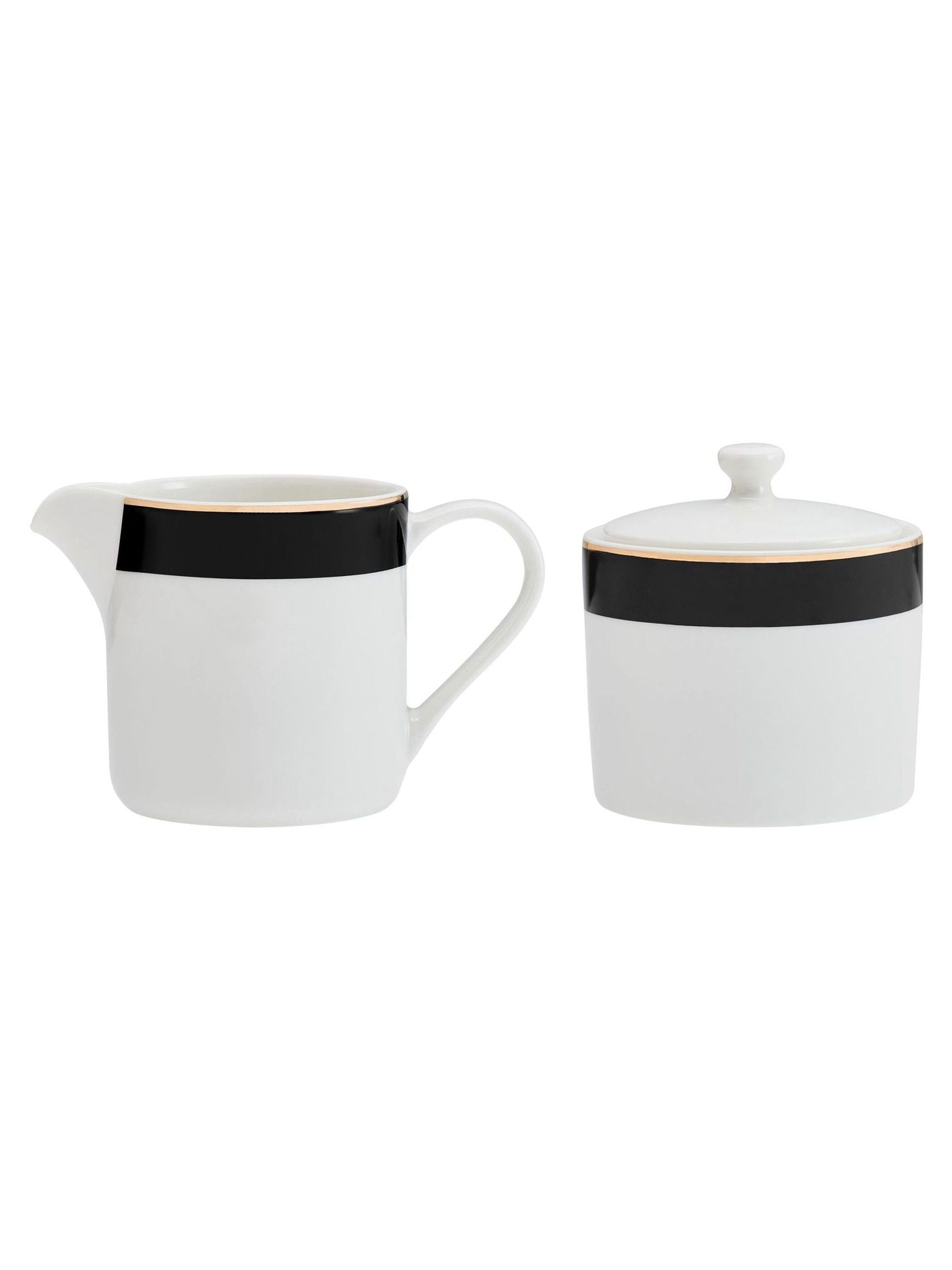Mikasa White Luxe Deco ceramic milk jug and sugar bowl set, imported from the UK