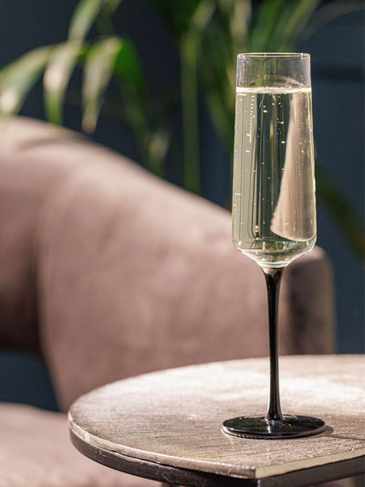 Mikasa Palermo Black Long-Stem Crystal Champagne Flutes Set of 4