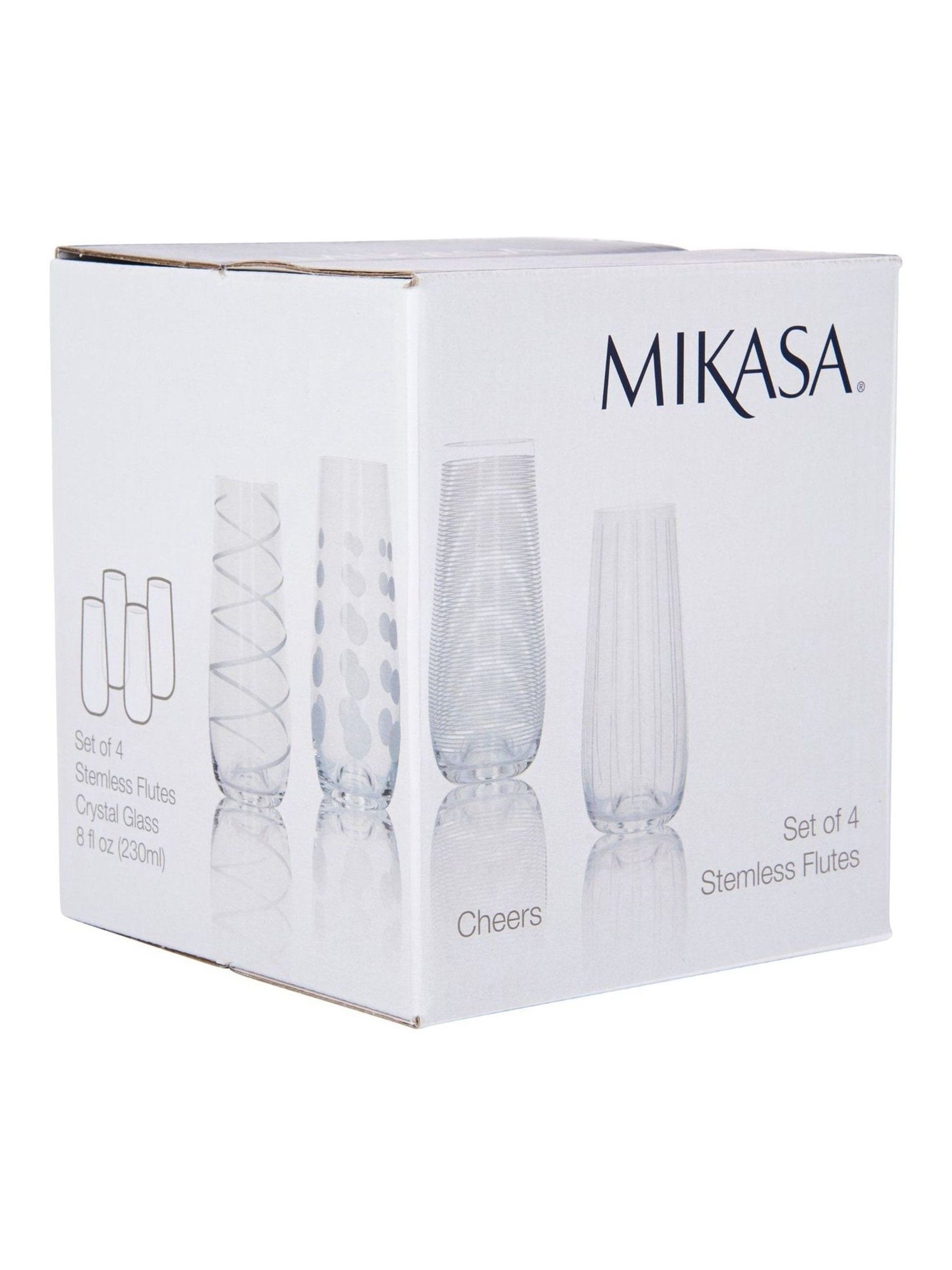 Mikasa stemless champagne flutes set of 4, imported from the UK