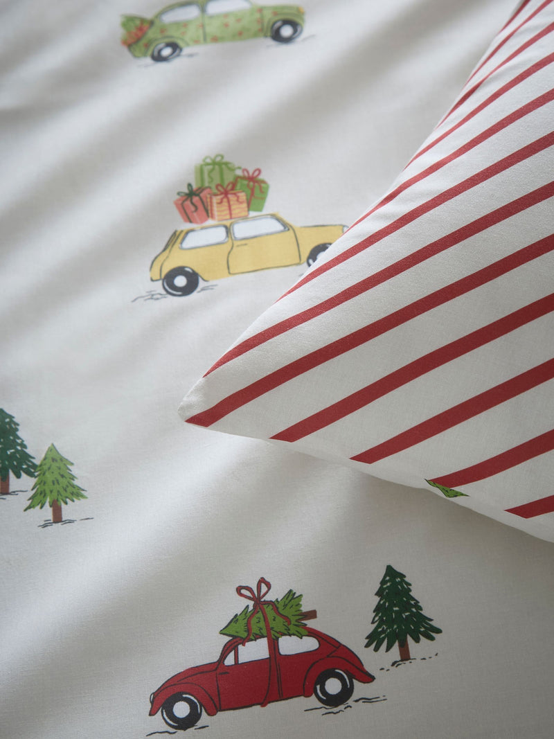 Christmas duvet cover set with multi festive cars design - British product