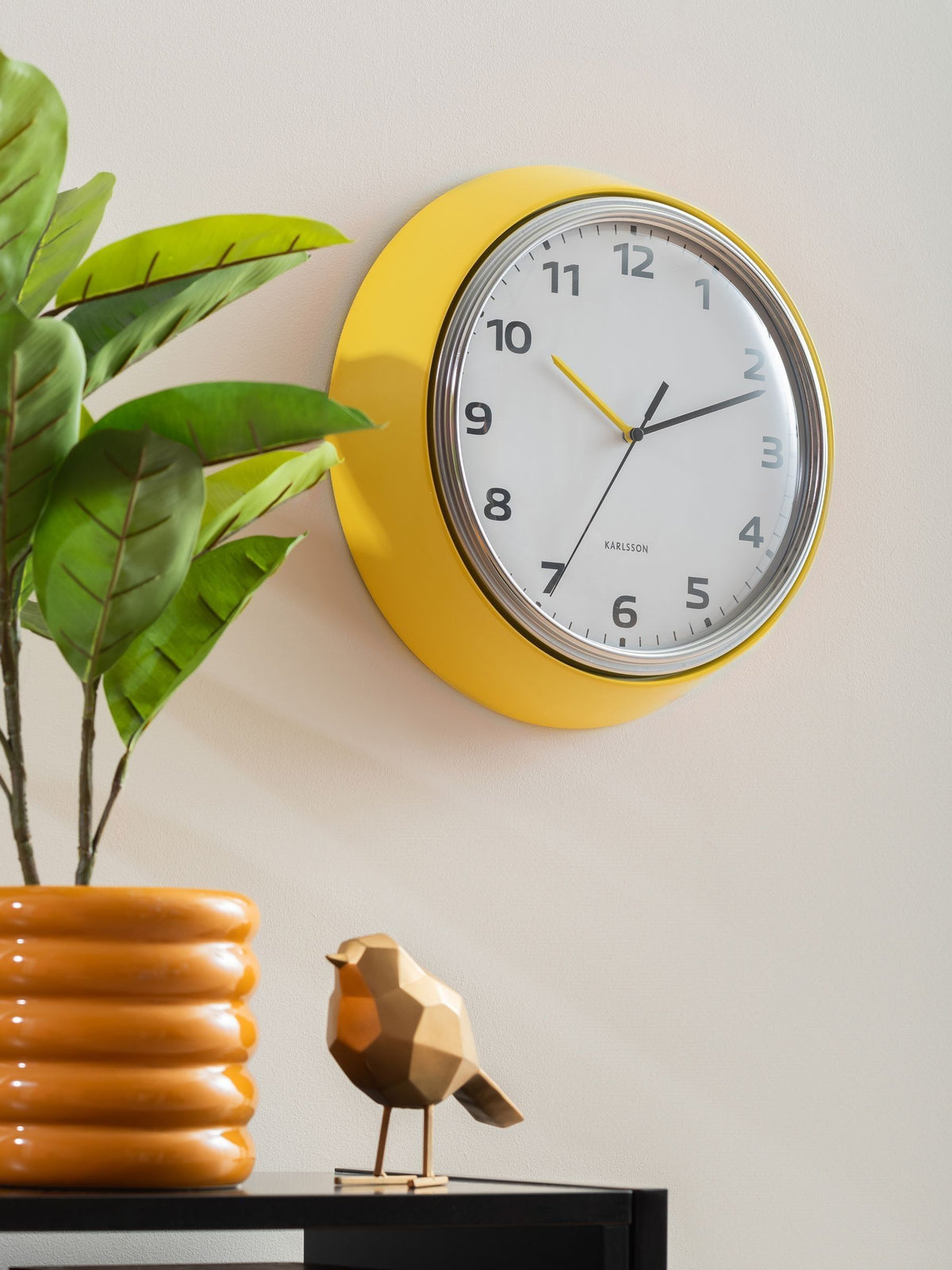 Karlsson Bright Yellow Modern Retro Wall Clock 34 cm, UK version