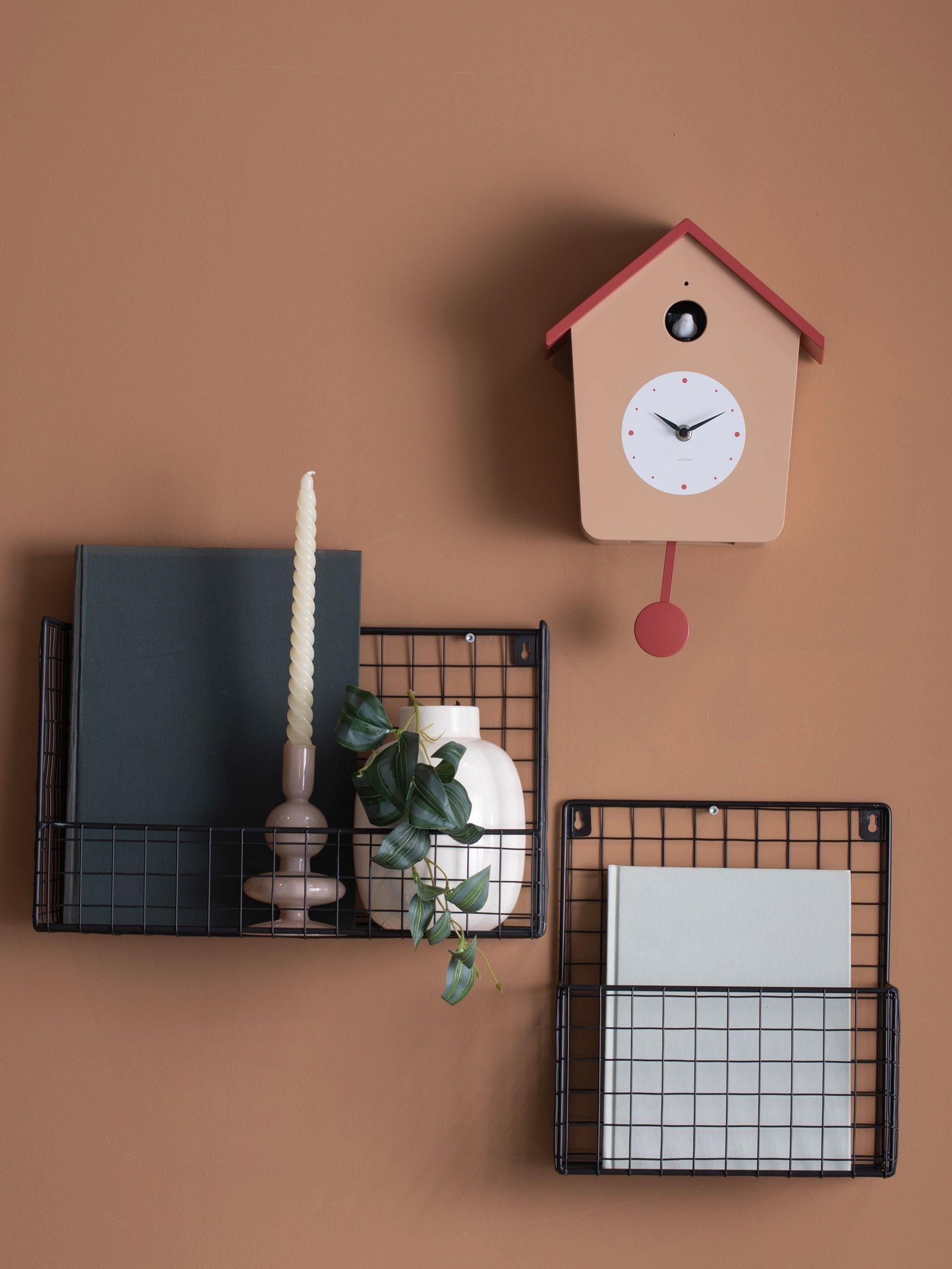 Karlsson soft brown red ochre cuckoo wall clock, UK version