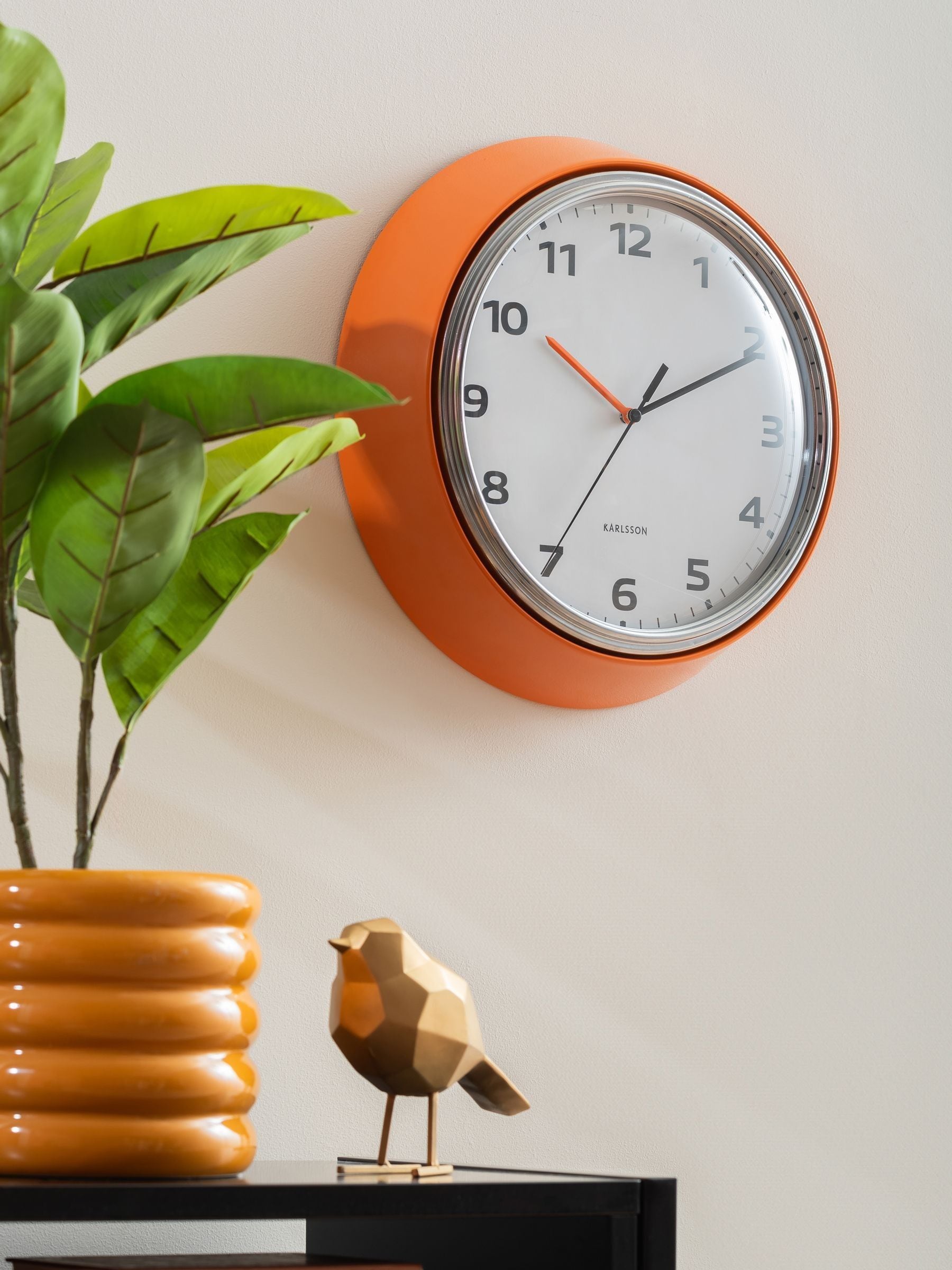 Karlsson Bright Orange Modern Retro Wall Clock 34cm, UK version