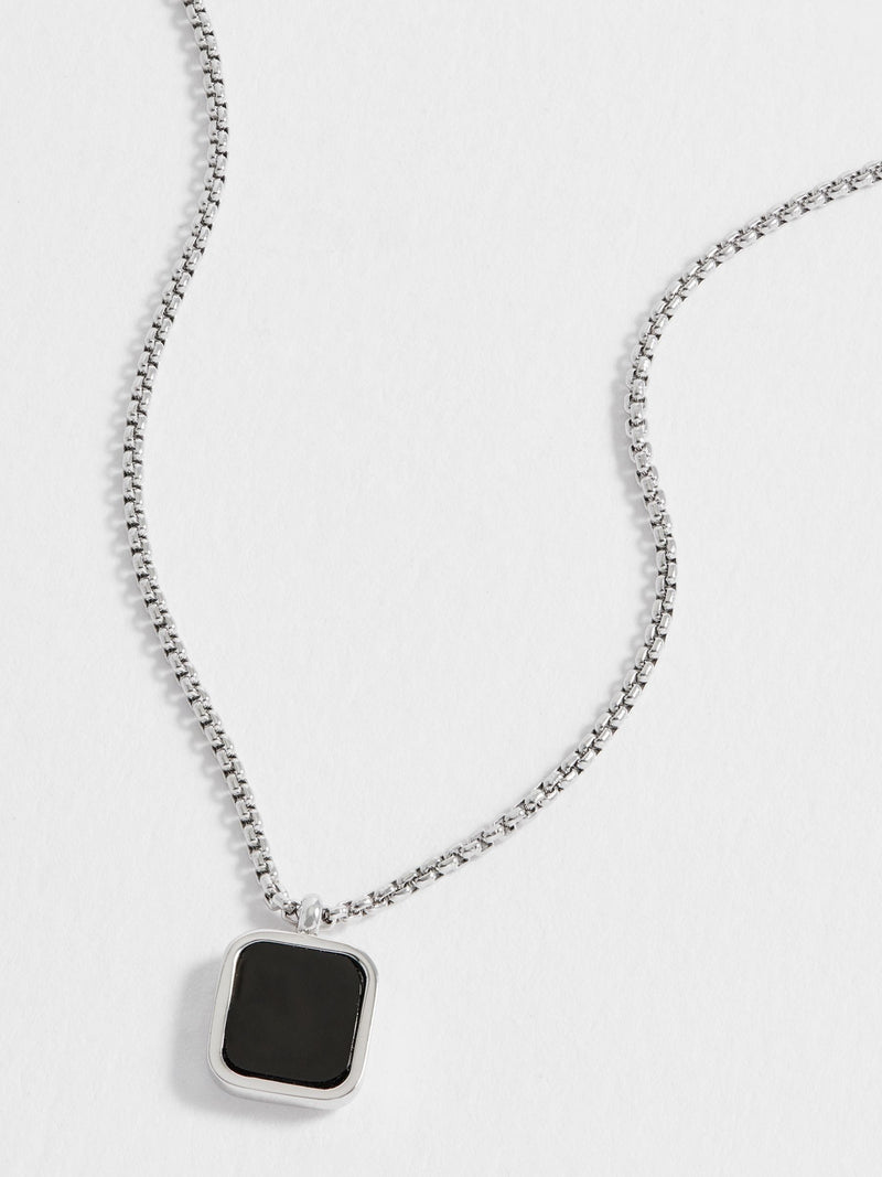 Bartlett London silver tone square onyx pendant necklace - British product