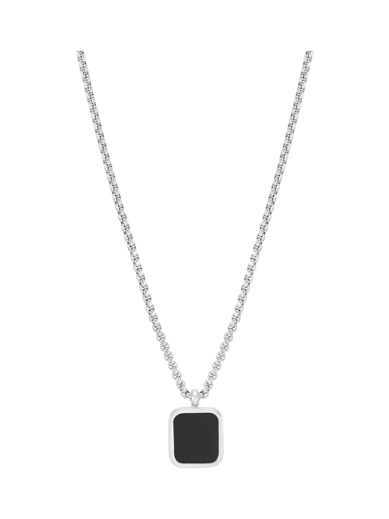 Bartlett London silver tone square onyx pendant necklace - British product