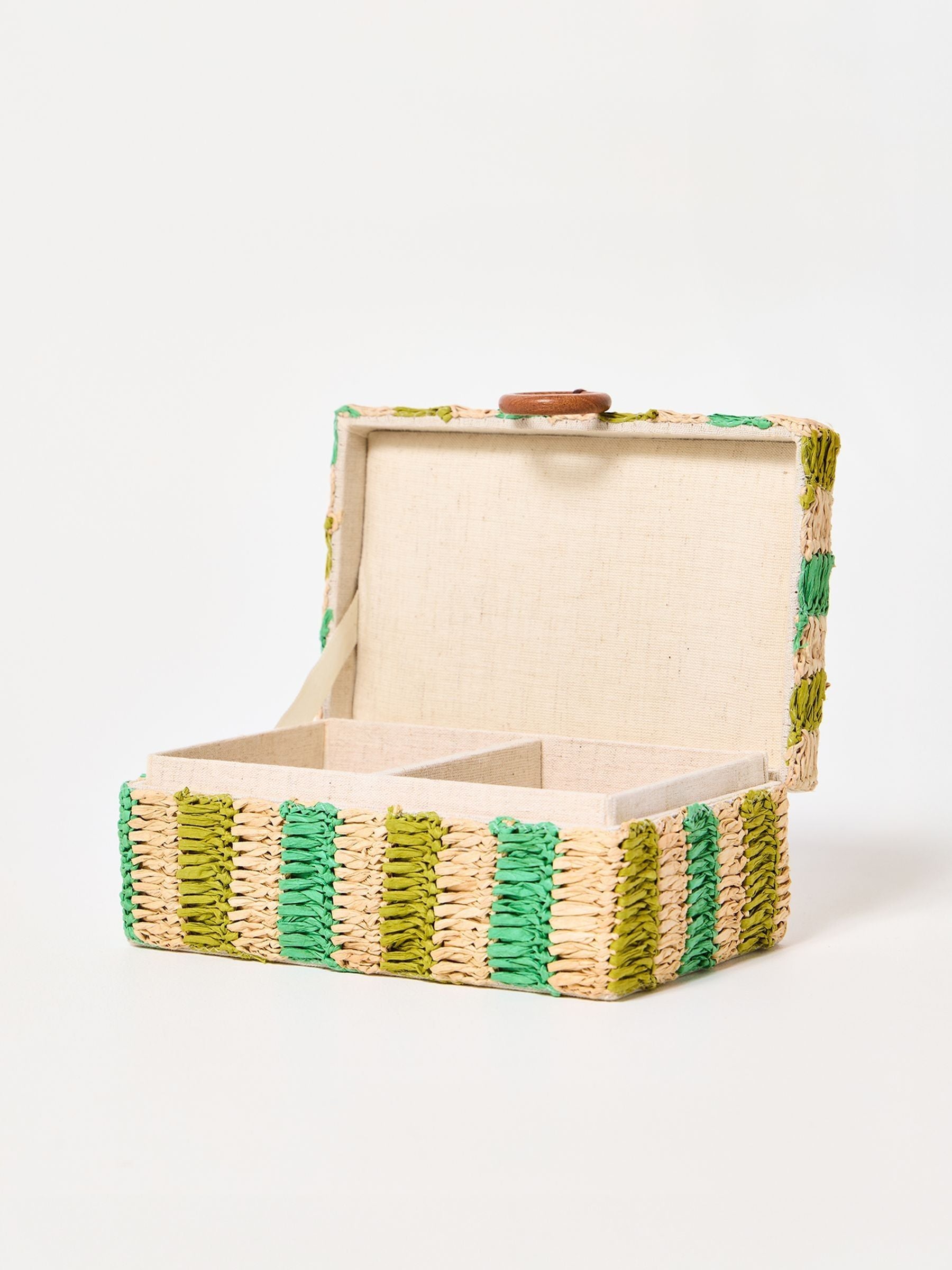 Oliver Bonas Green Woven Raffia Jewellery Box