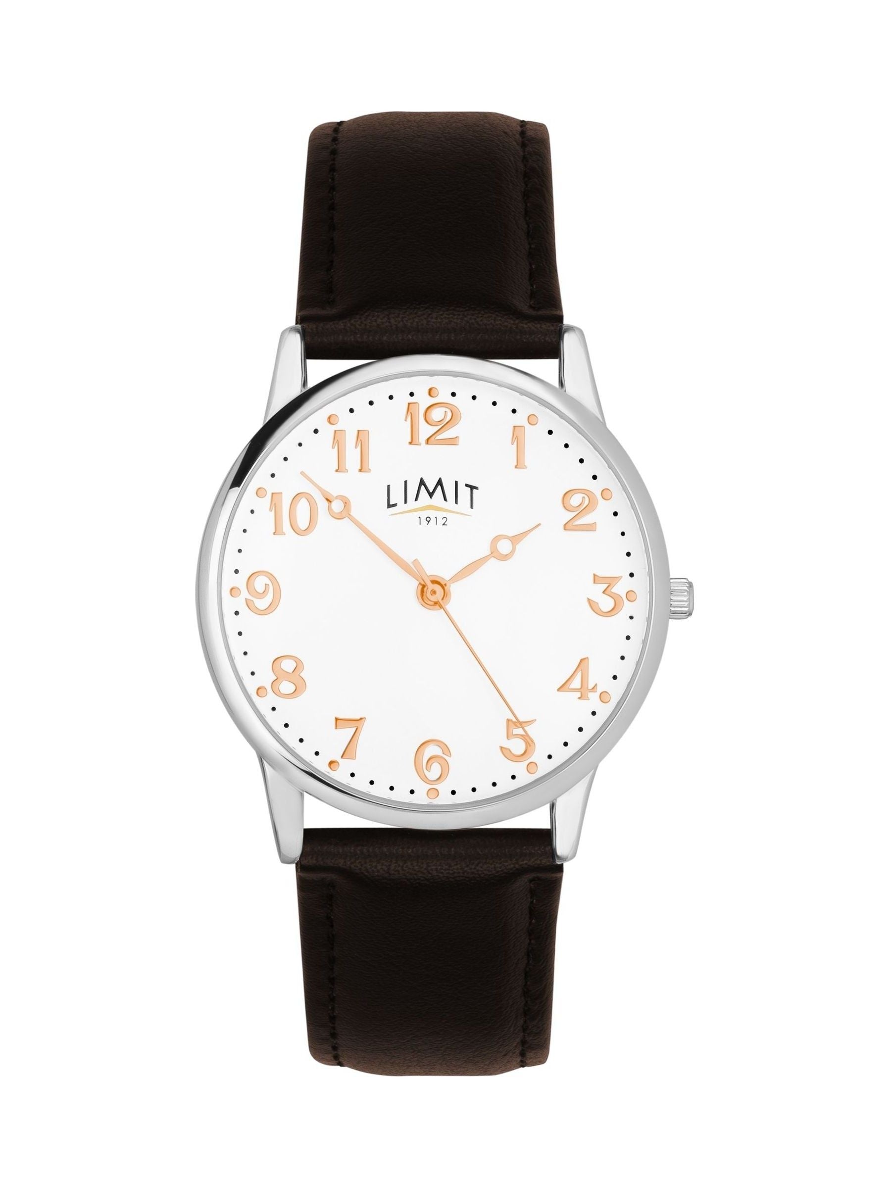 Limit Brown 38mm round analogue watch with dark brown strap, UK version