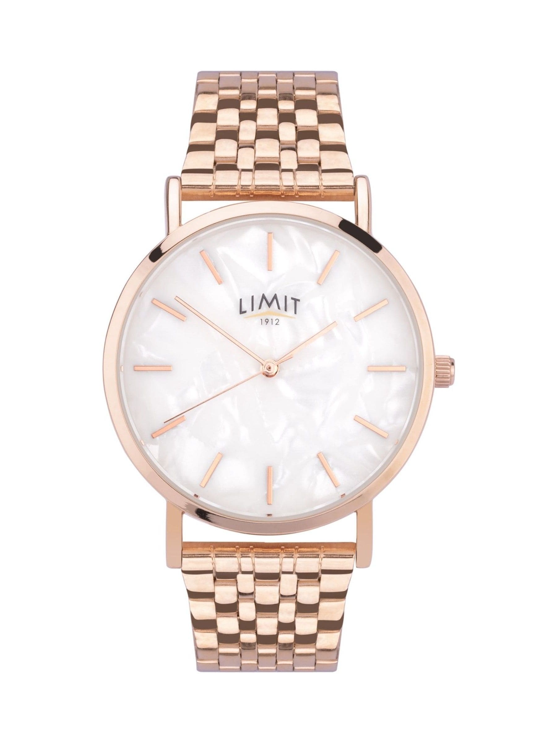 Rose gold plated analogue watch with bracelet (British brand)