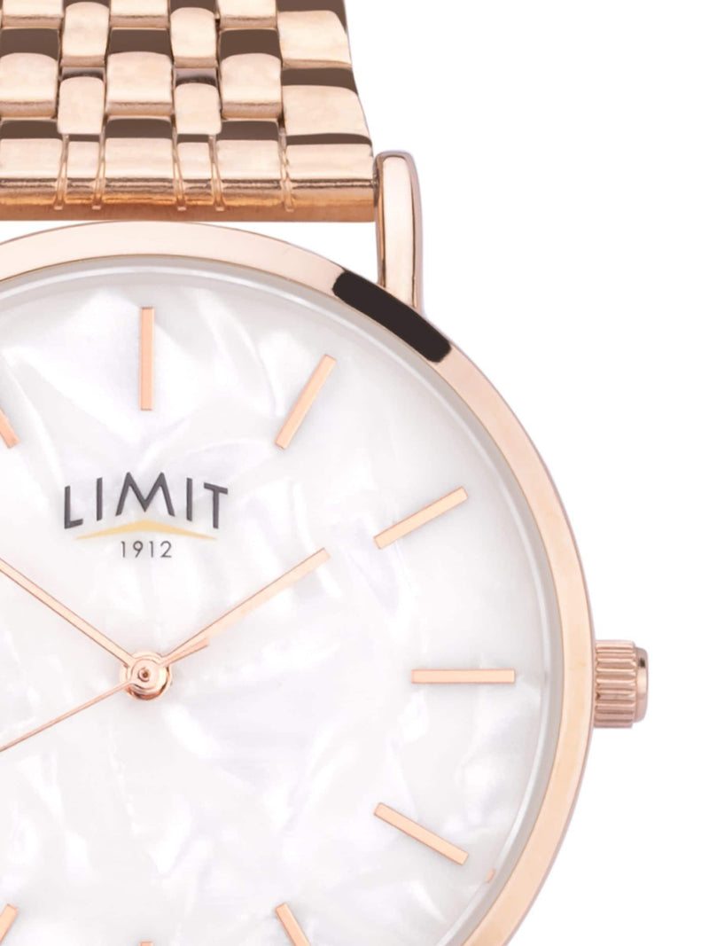 Rose gold plated analogue watch with bracelet (British brand)